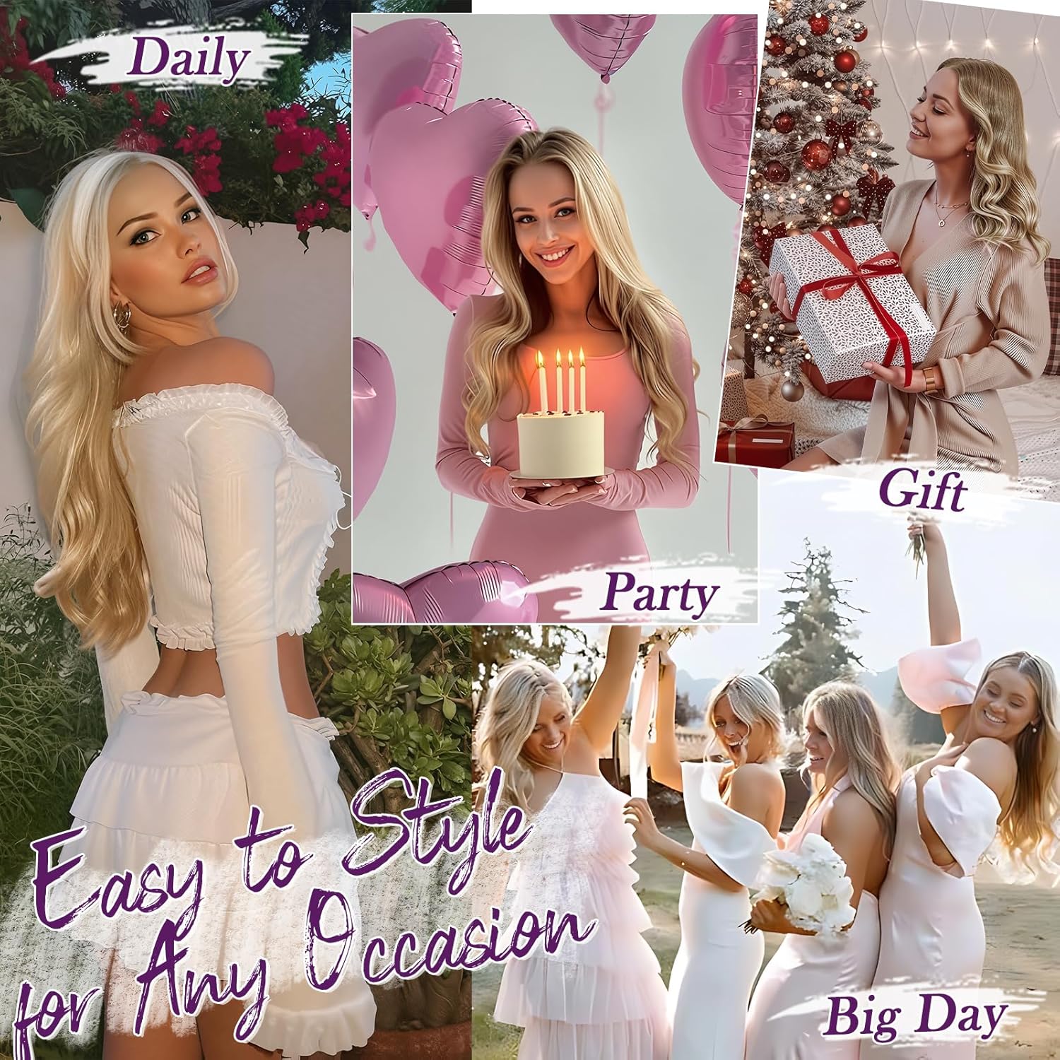 BARSDAR - Extensions à clips ondulées 50cm blond synthétique - 5 pièces, moyen blond mixte