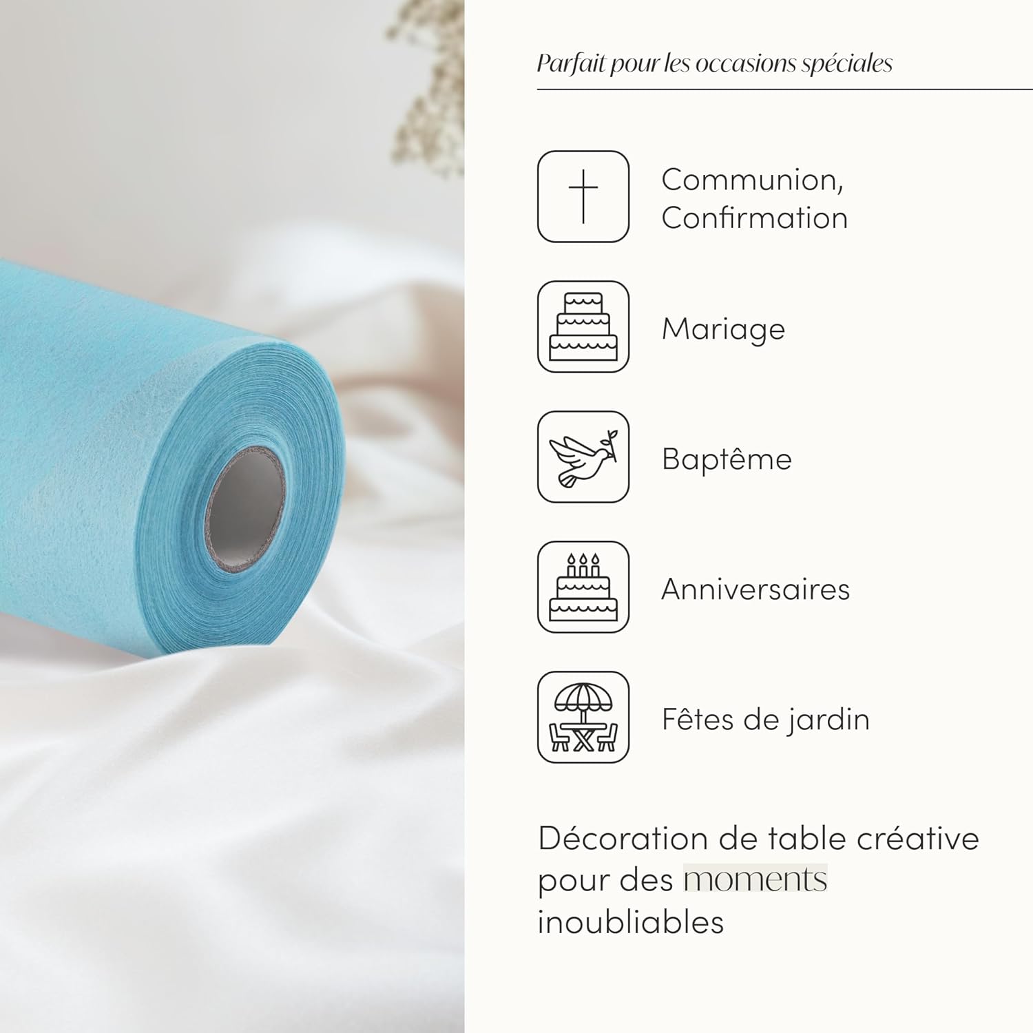 100%Mosel - Chemin de table non-tissé - 30x2500 cm - Bleu ciel, nappe festive