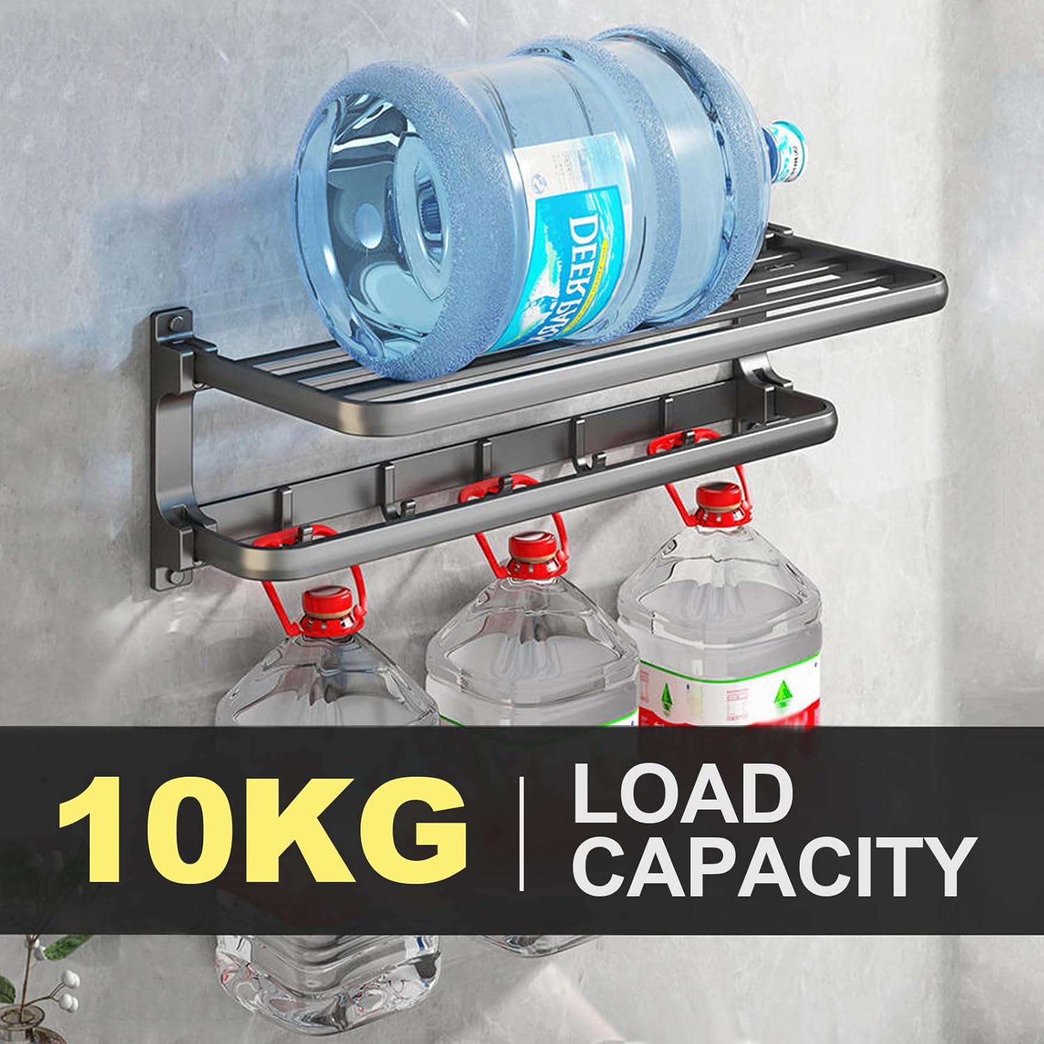 Porte-serviettes mural noir, 58cm, sans perçage, 5 crochets