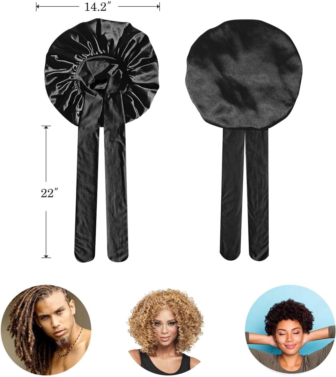 BONNET QUEEN - Bonnet Satin Cheveux Nuit - moyen - ajustable, double couleur, elastique, cheveux bouclés