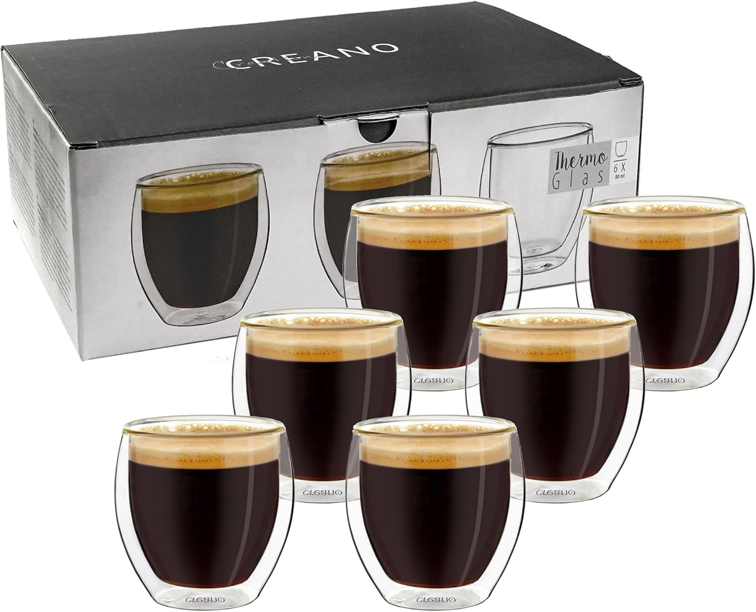 Creano – Verres à expresso double paroi 80ml – 6 pièces – effet flottant