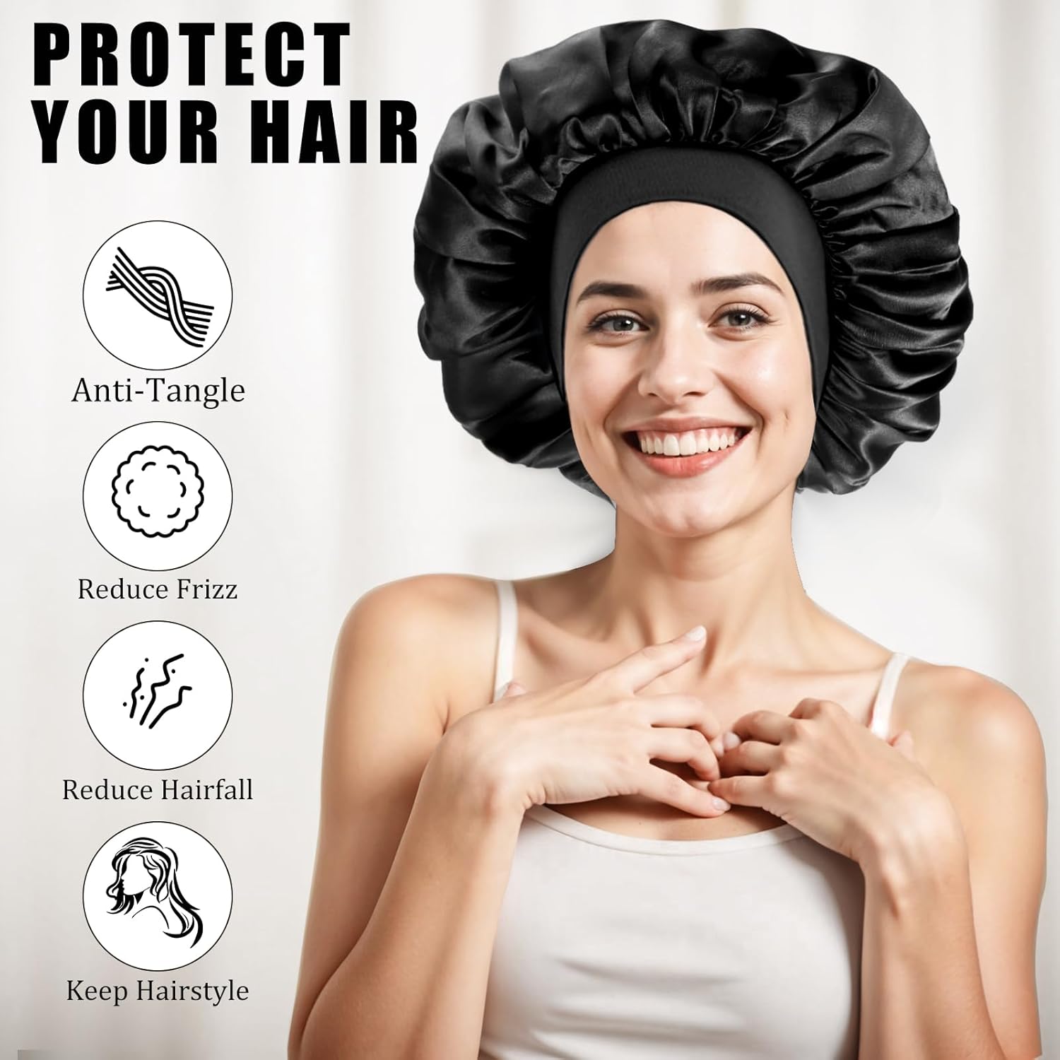 Bonnet de nuit satin - élastique, soin cheveux, doux, réglable