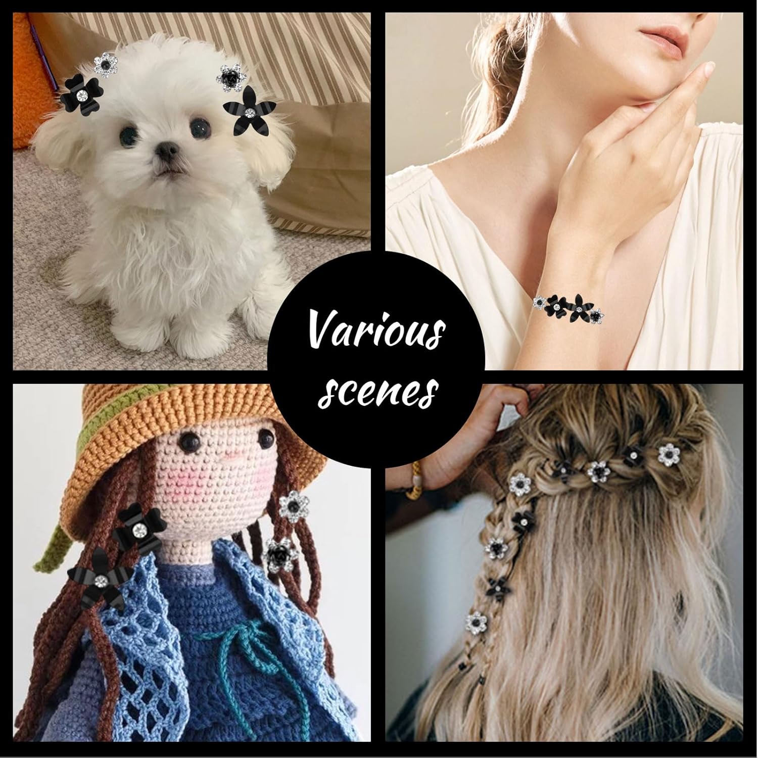 Lot de pinces à cheveux - mini strass fleurs - 20 pièces - accessoires mariage femmes, 4 motifs