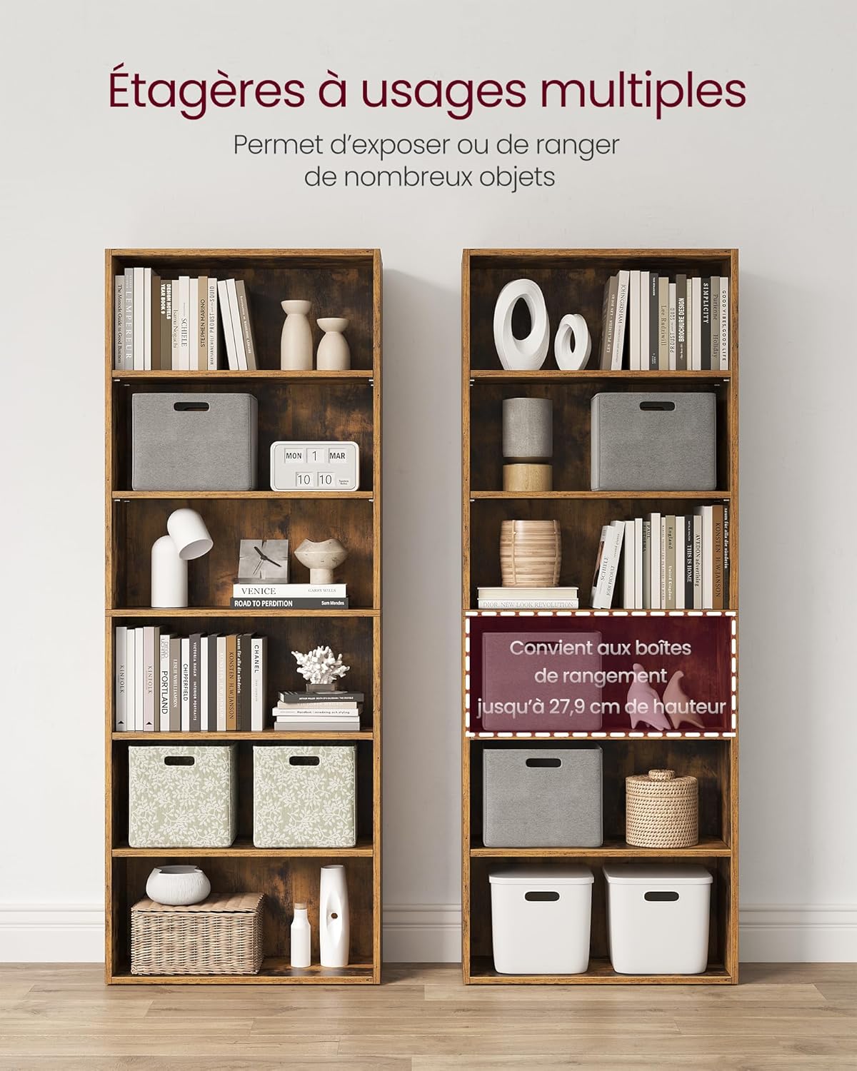 VASAGLE - étagère bibliothèque 6 niveaux 24x60x160,7cm bois ouvrant LBC166X01