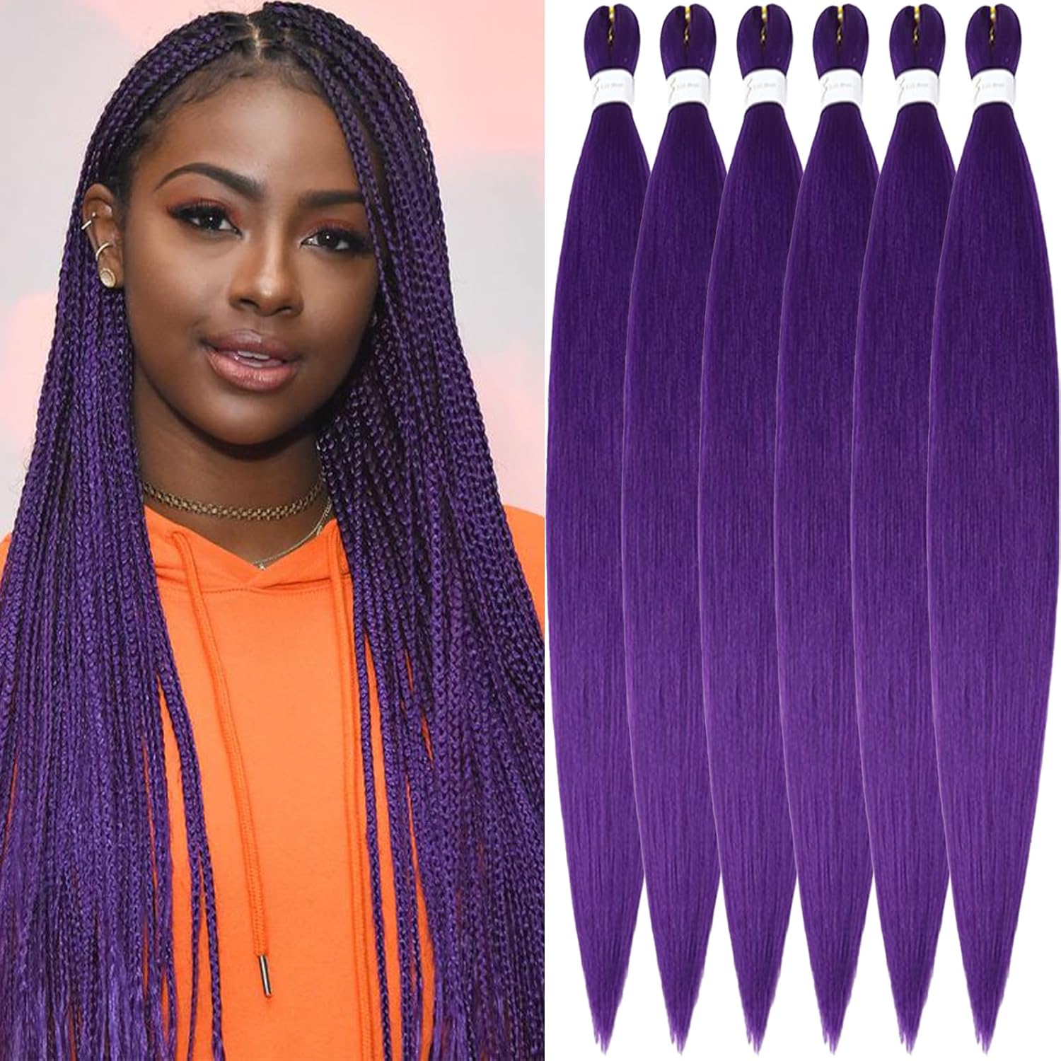 Rajout cheveux tressés - 30 pouces - Kanekalon, violet lavender, 6 paquets