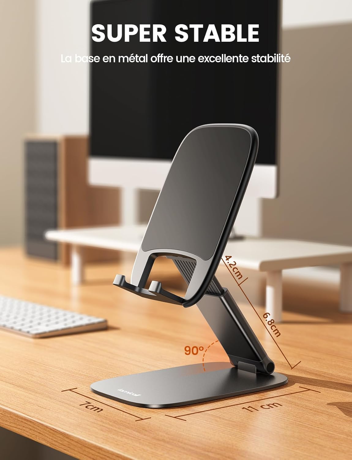 Lamicall - support téléphone pliable - 15mm ultra-fin, hauteur réglable, base métal