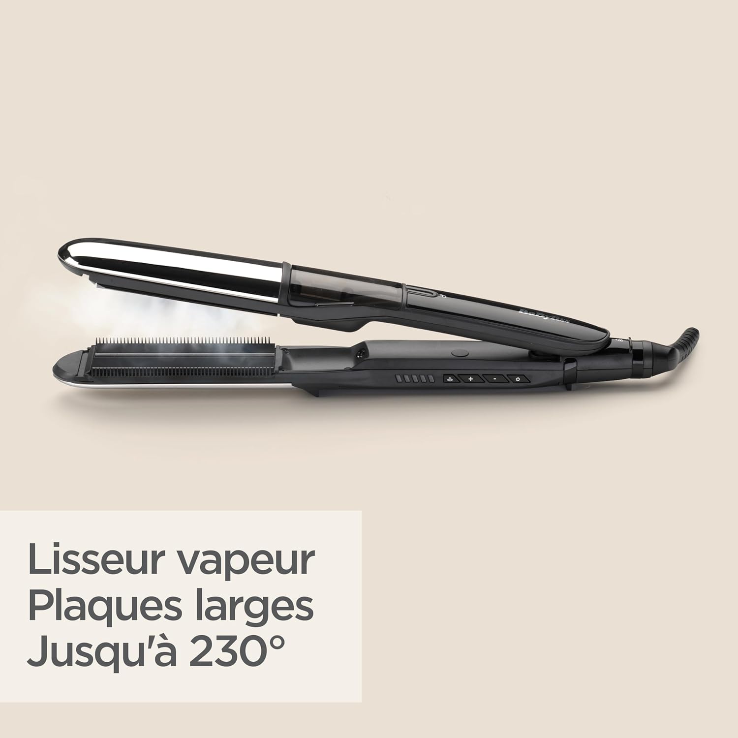 BaByliss - lisseur vapeur tourmaline-céramique XL, ionique, anti-frizz - ST496E