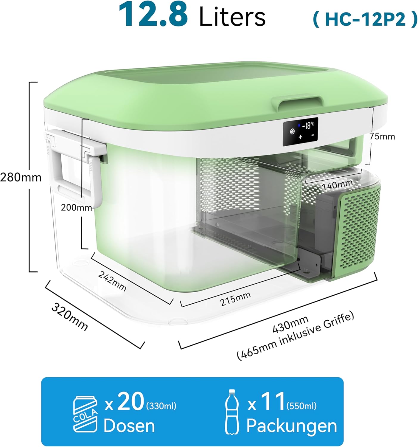 BINGI - compresseur glacière portable 12,8L, 12/24V CC, 230V AC