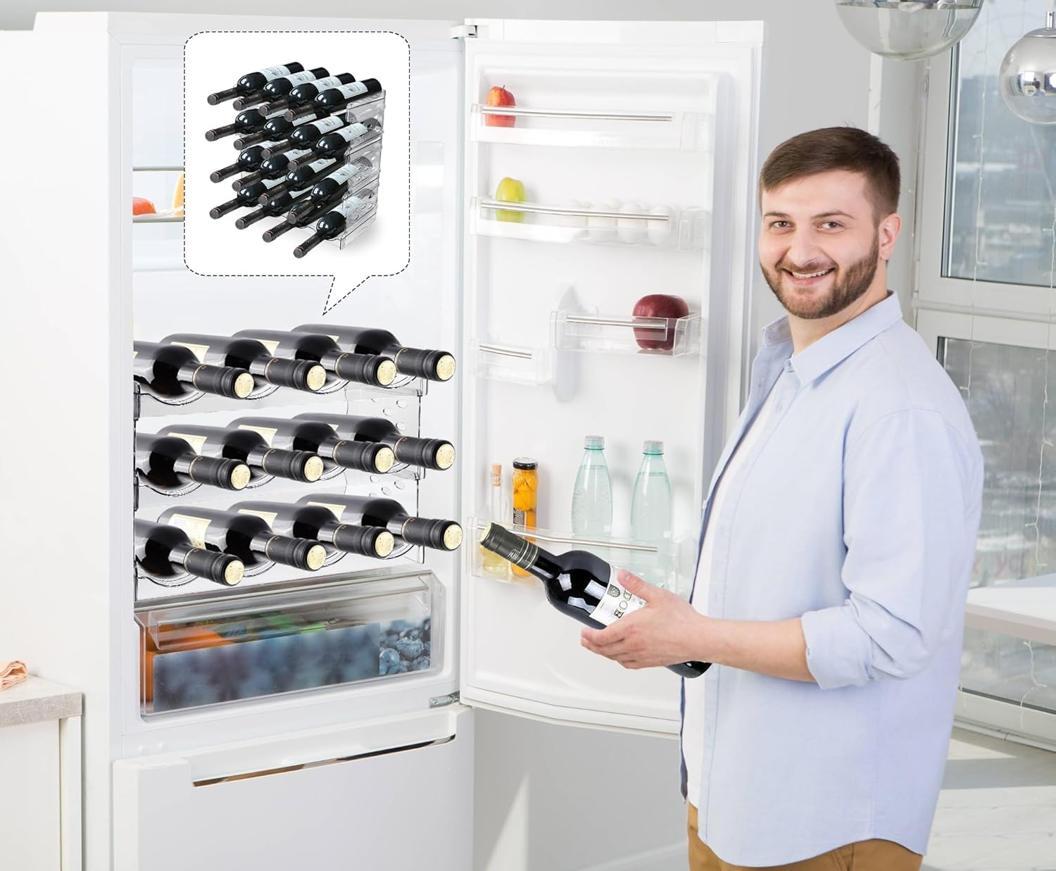 Range-bouteilles empilable plastique, 2 pièces, 8 bouteilles, cuisine, 32x14x10 cm