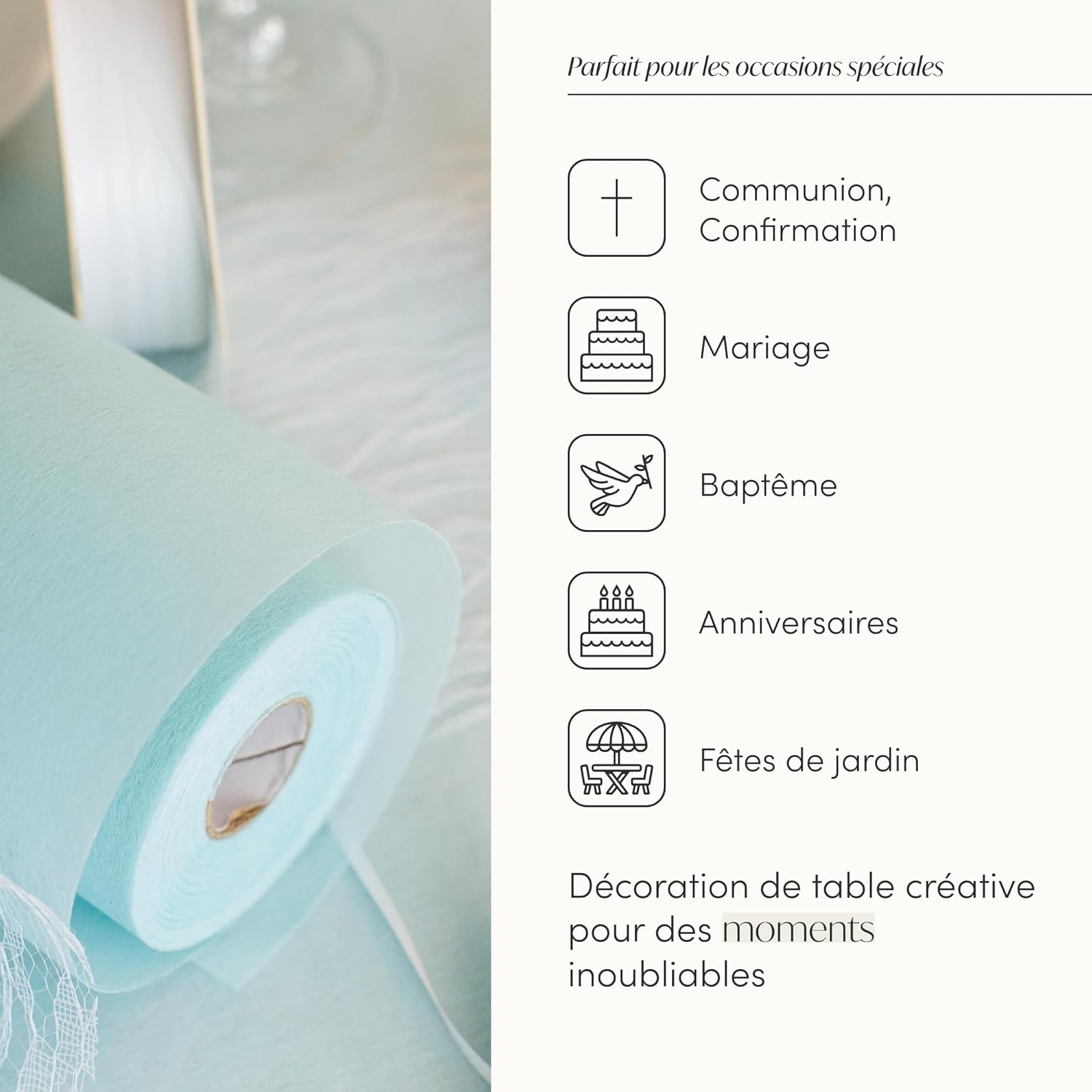 100%Mosel - Chemin de table - 30x2500cm - non-tissé bleu clair