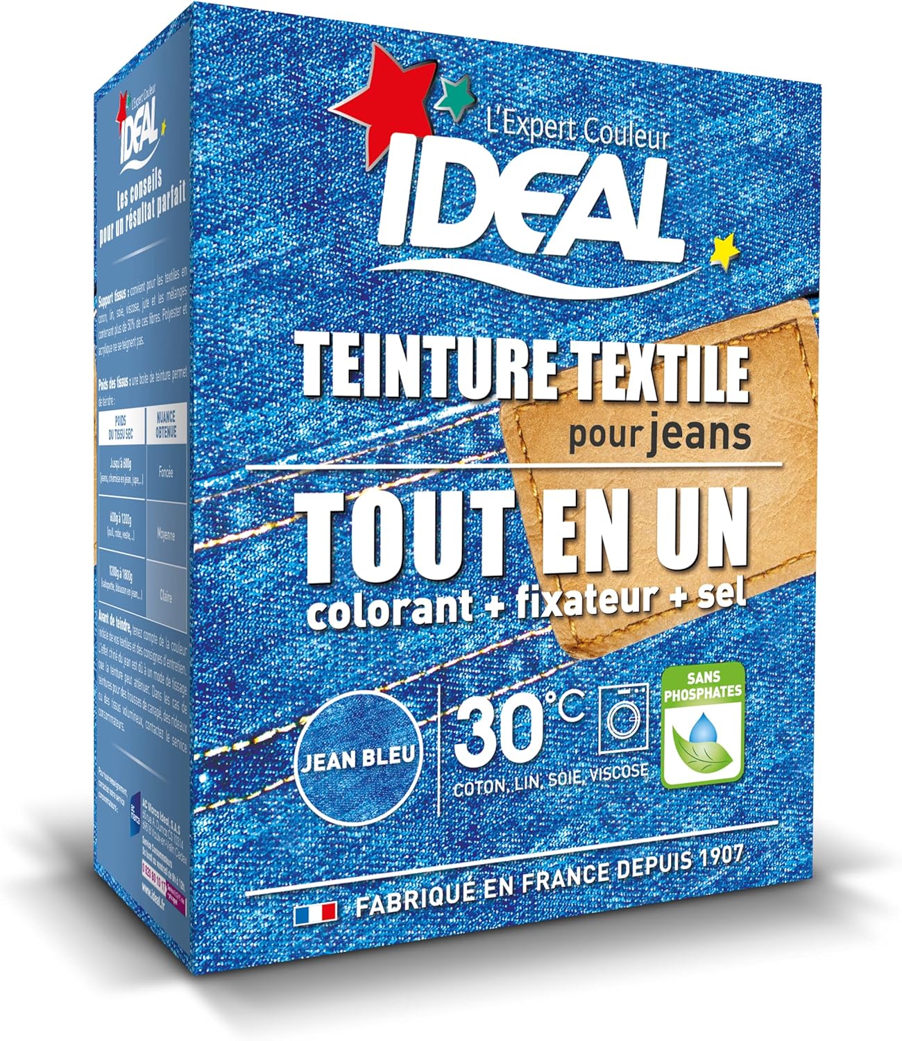 Ideal - Teinture textile tout-en-un - 350g - spécial jean bleu