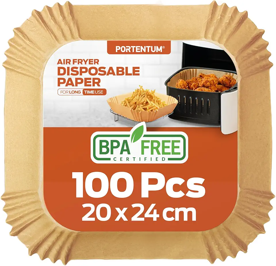 PORTENTUM - papier cuisson air fryer - 20x24 cm - 100 pièces, sans BPA, adapté 5-8L