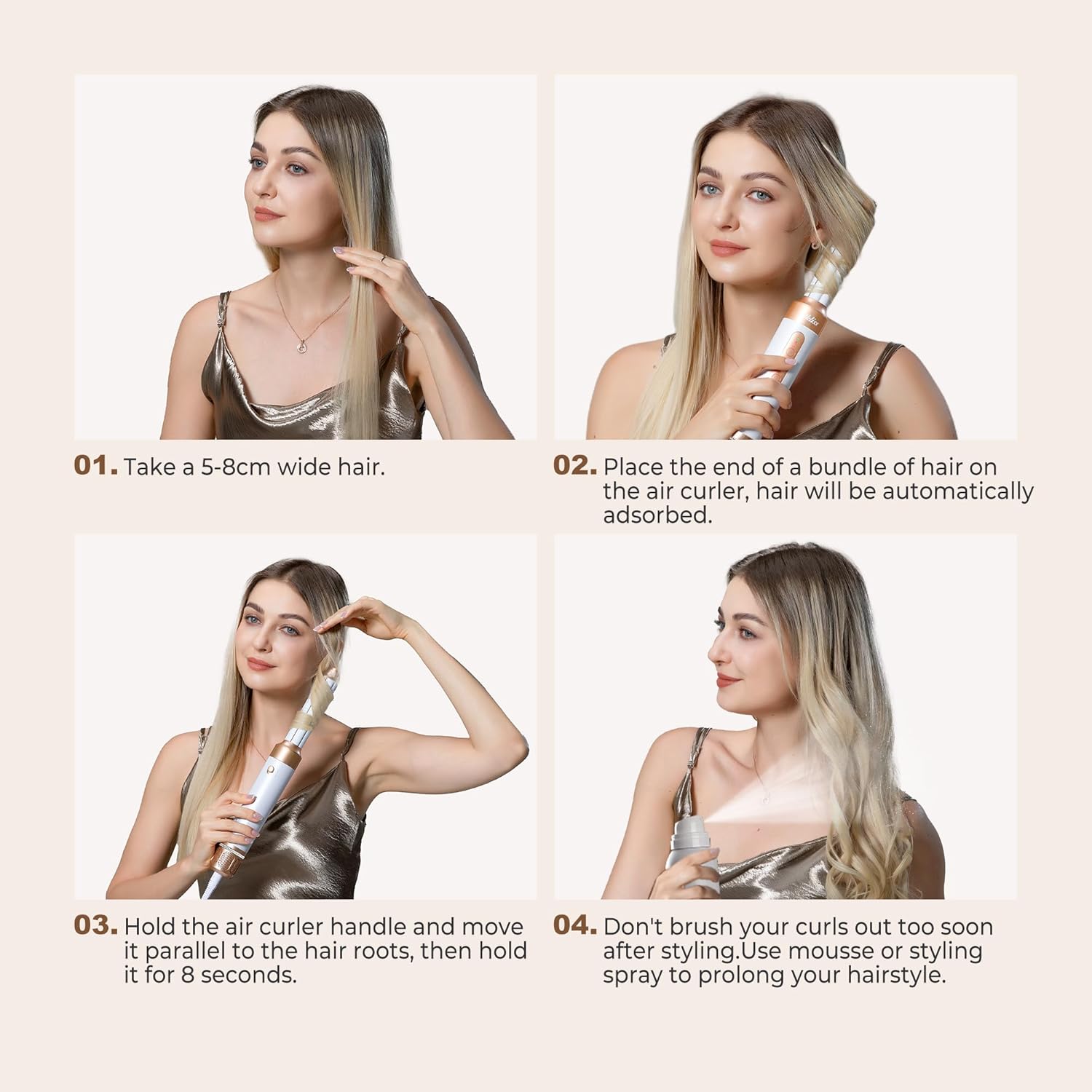 UKLISS - Sèche-cheveux 7 en 1, airbrush lissante, brushing, boucleur, accessoires styling