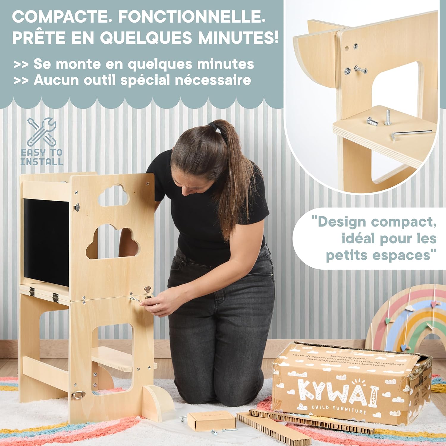 Tour d'observation enfant - bureau pliable 3 en 1 - bois FSC - ardoise, reforestation