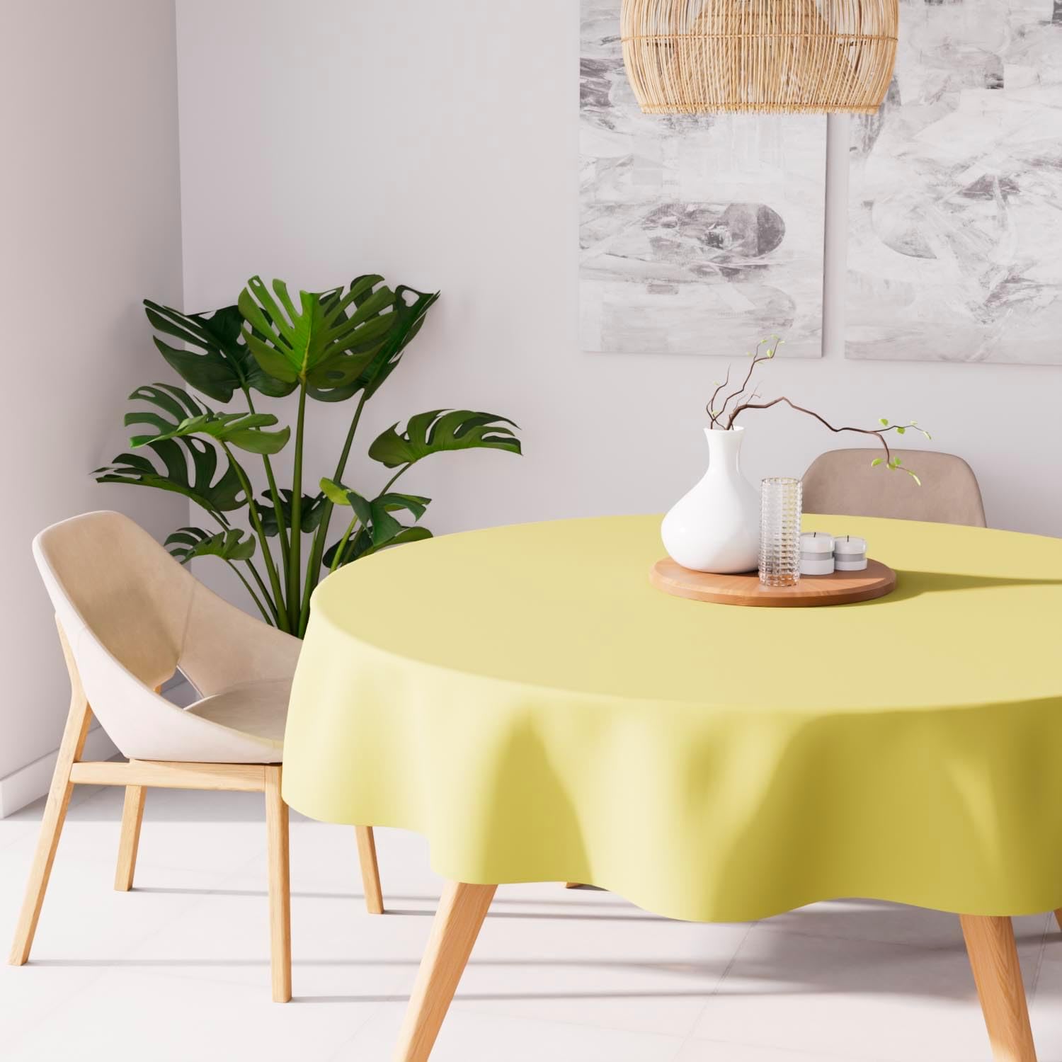 Soleil d'Ocre - Nappe Ronde Vert Citron - 180cm - Polyester, anti-taches