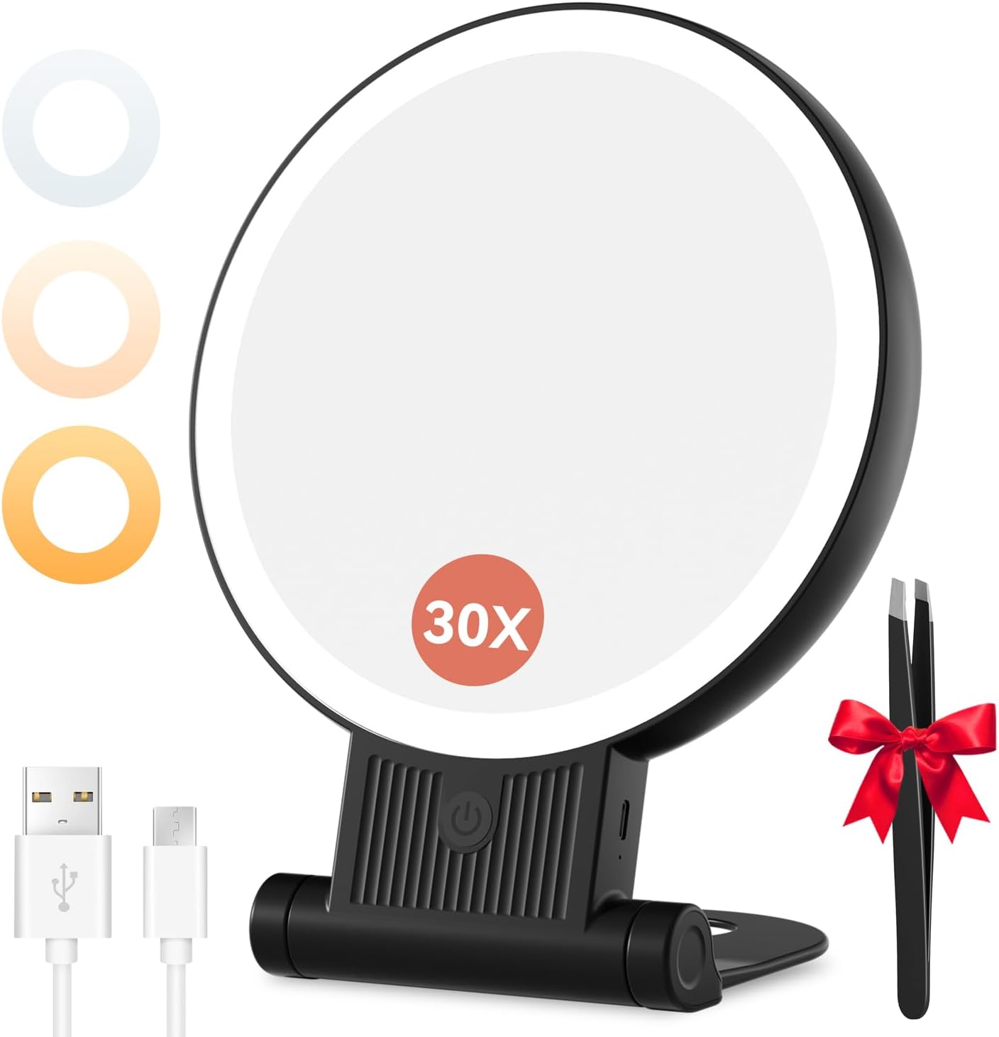 Auxmir - miroir maquillage double face, LED, 30X/1X, 2000mAh, pliable