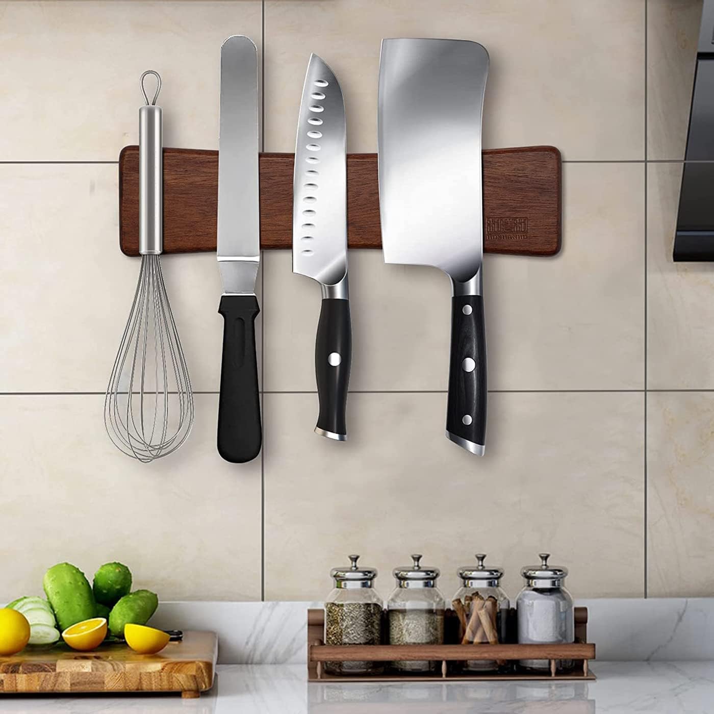 HOSHANHO - Porte-couteaux bois aimanté - 25cm - aimant puissant, rangement couteaux