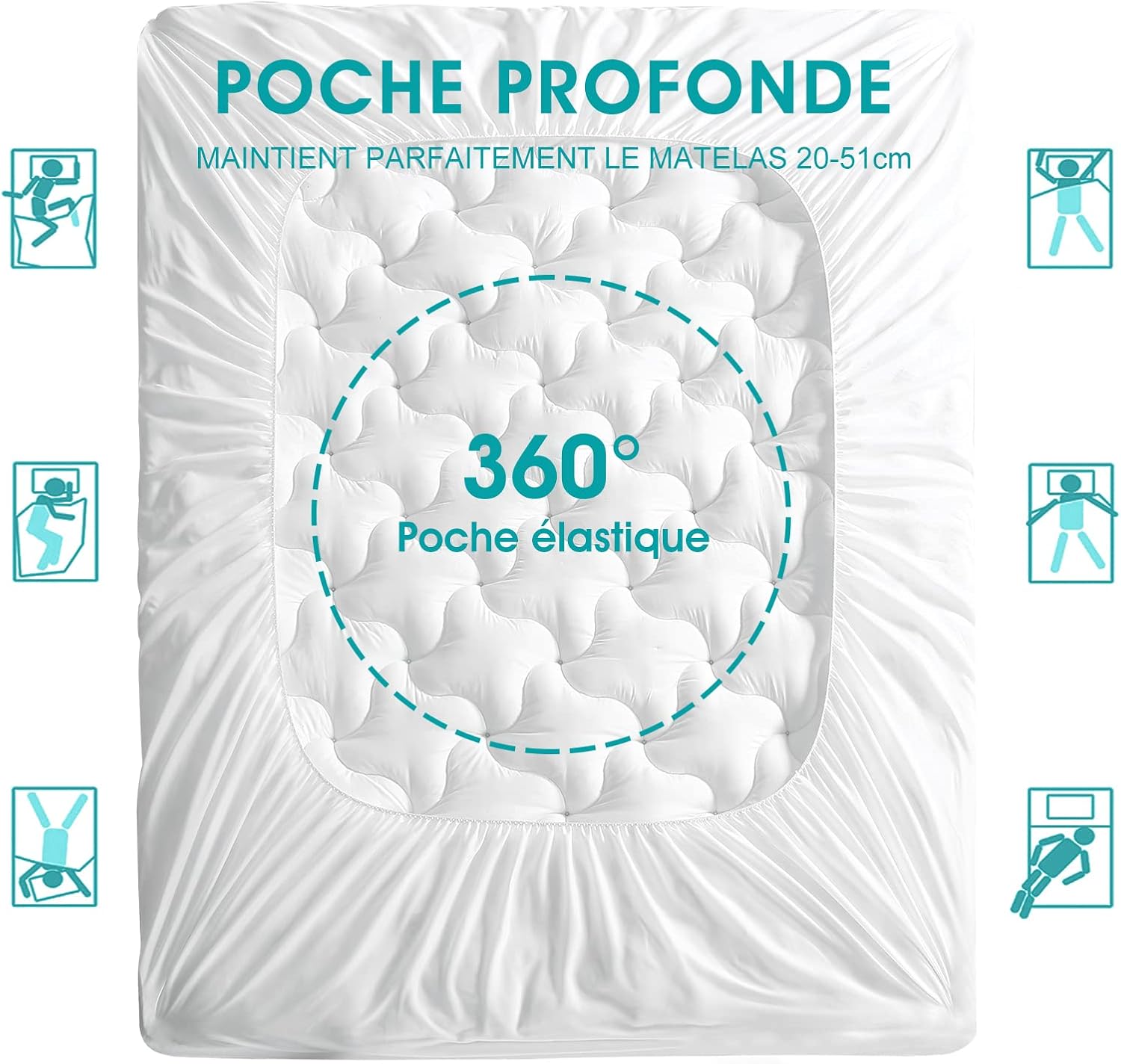 Surmatelas - microfibre matelassé 140x190cm - bonnet 38cm étendu - 2 personnes