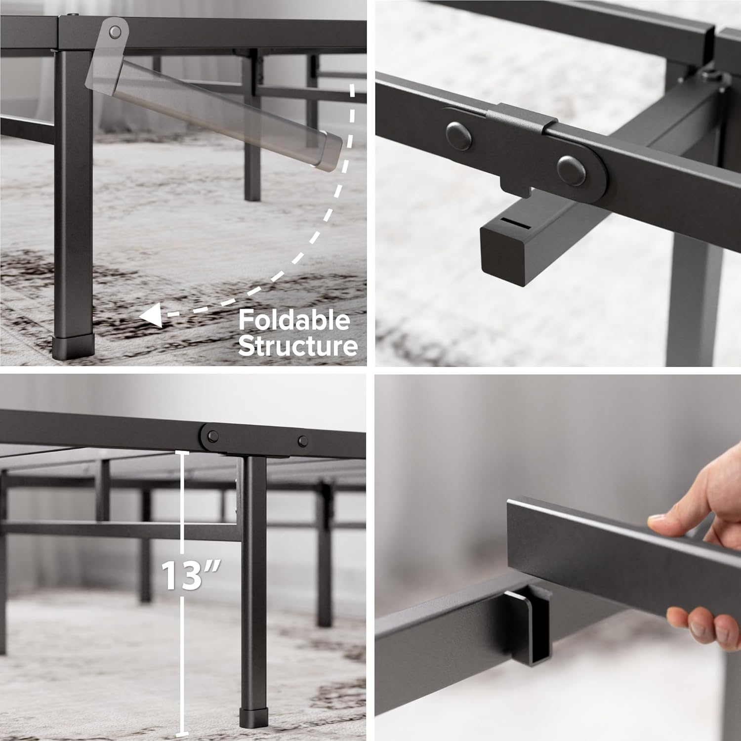 Zinus - Justin - 140x190 cm - lit métal avec rangement 36 cm