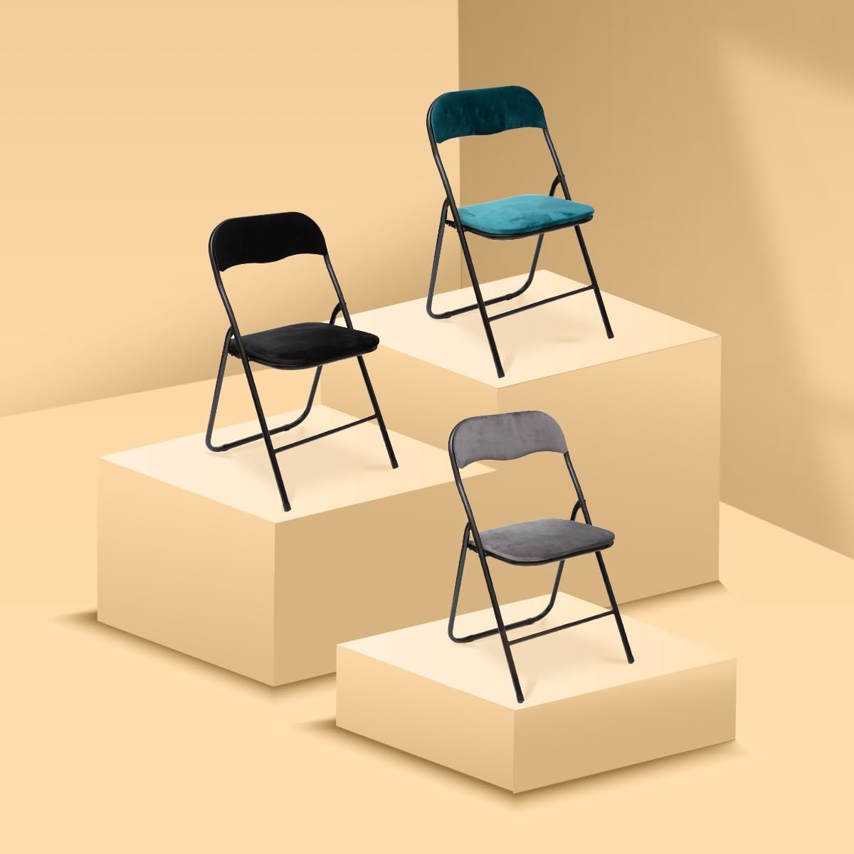 5five - Chaise pliante velours noir - confort, compacte, légère