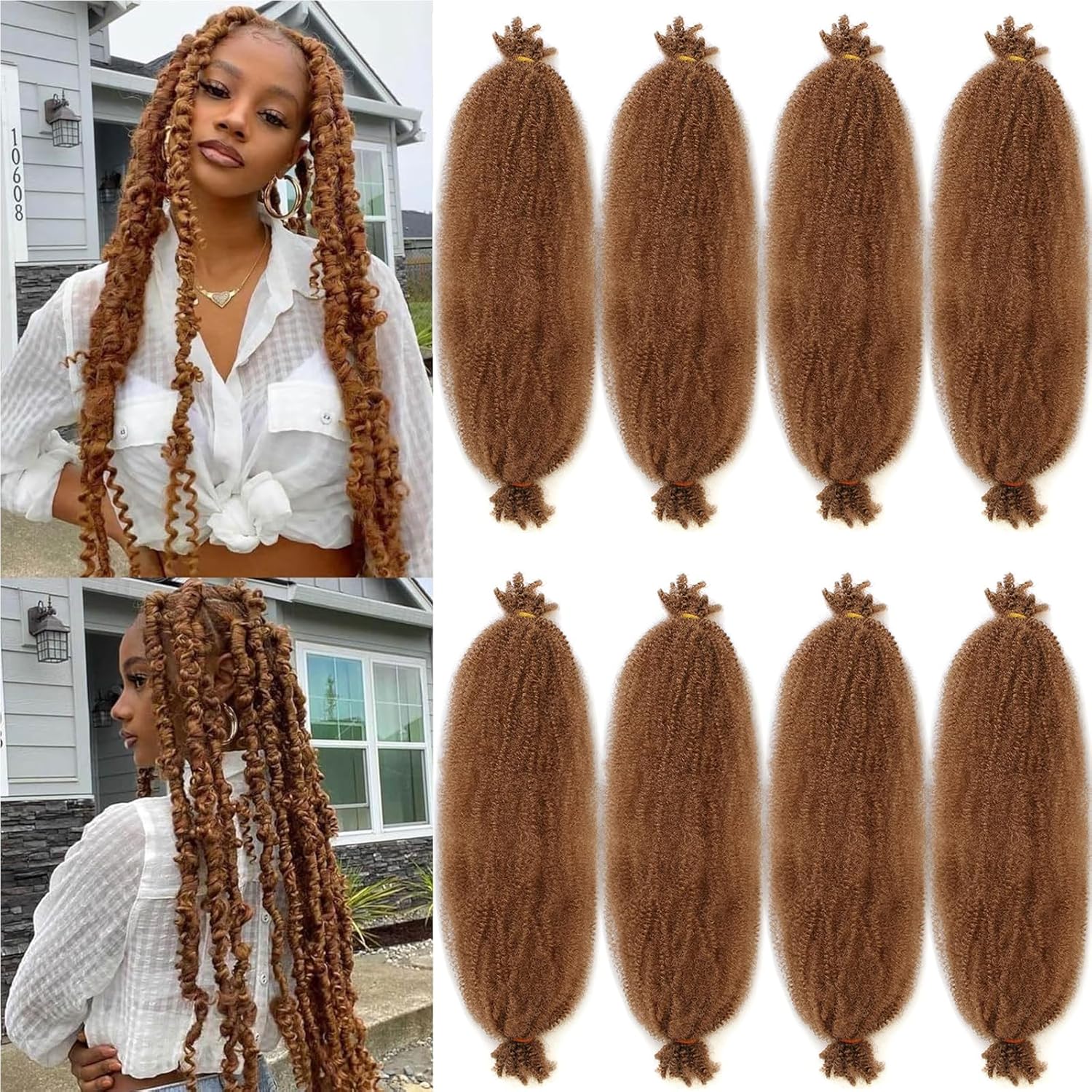 Xtrend - Springy Afro Twist Hair - 12 pouces - 8 packs, 8 mèches/pack, couleur 27#, pré-séparé, cheveux synthétiques
