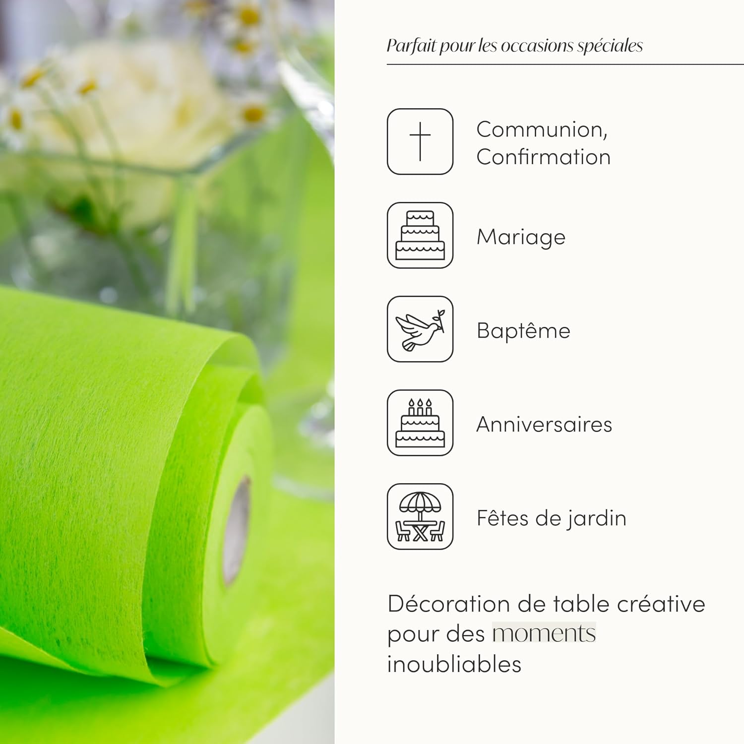 100%Mosel - Chemin de Table Vert Pomme - 30x2500cm - non-tissé, occasions festives