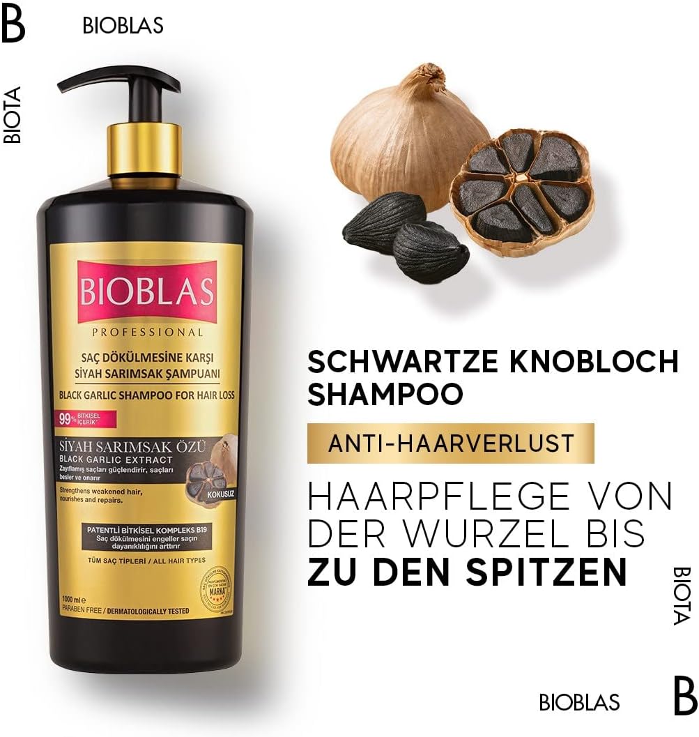 Bioblas - Shampoing à l’ail noir et ail - 1000ml + 500ml - fortifiant et revitalisant