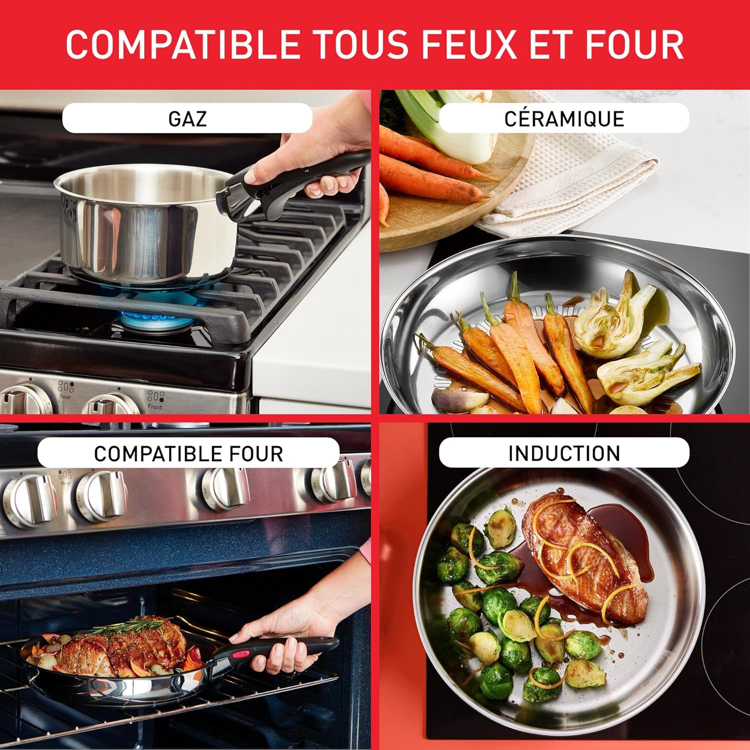 Tefal - Ingenio Emotion - 22/24/28cm - inox, poignée amovible, induction, L8968445