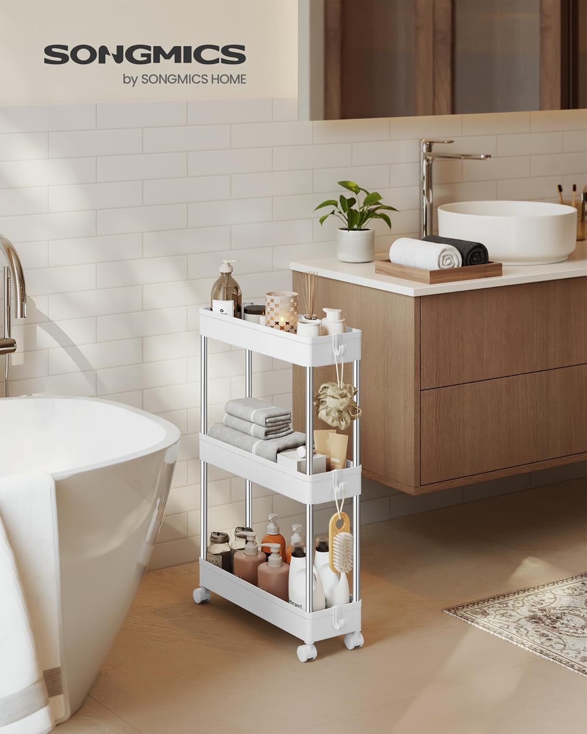 SONGMICS - chariot cuisine 3 niveaux, acier, 42x14,4x60,6 cm, 6 crochets, KSC007W01