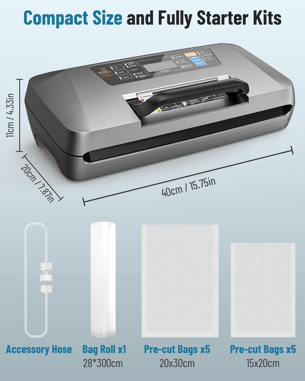 Machine Sous Vide Alimentaire - 12 en 1, 95 kPa, coupe-sac, sacs inclus