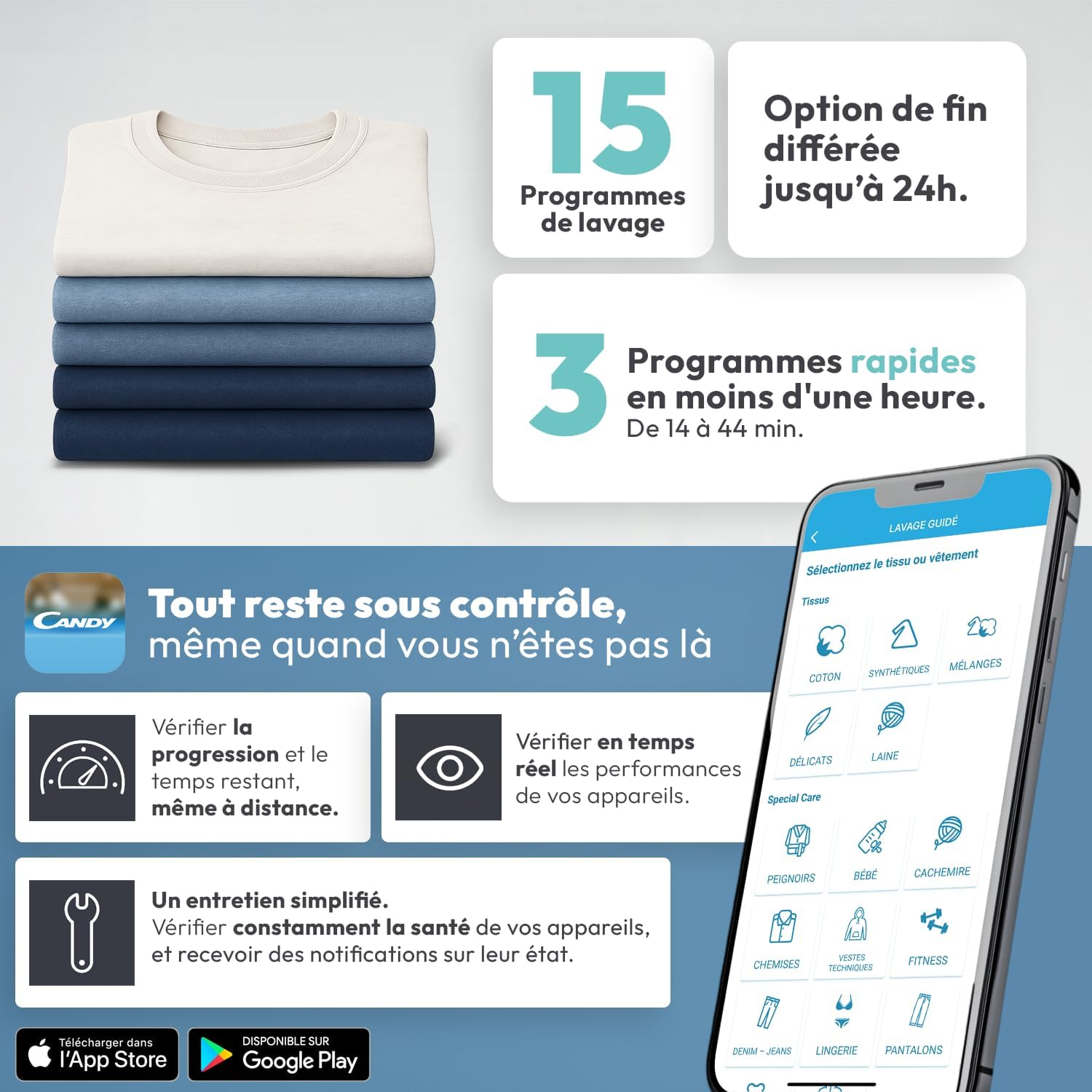 Candy - Lave-linge Série CS - 10kg, 1200 trs/min, écran digital, 85x60x54cm - CS12102DWB4/1-47