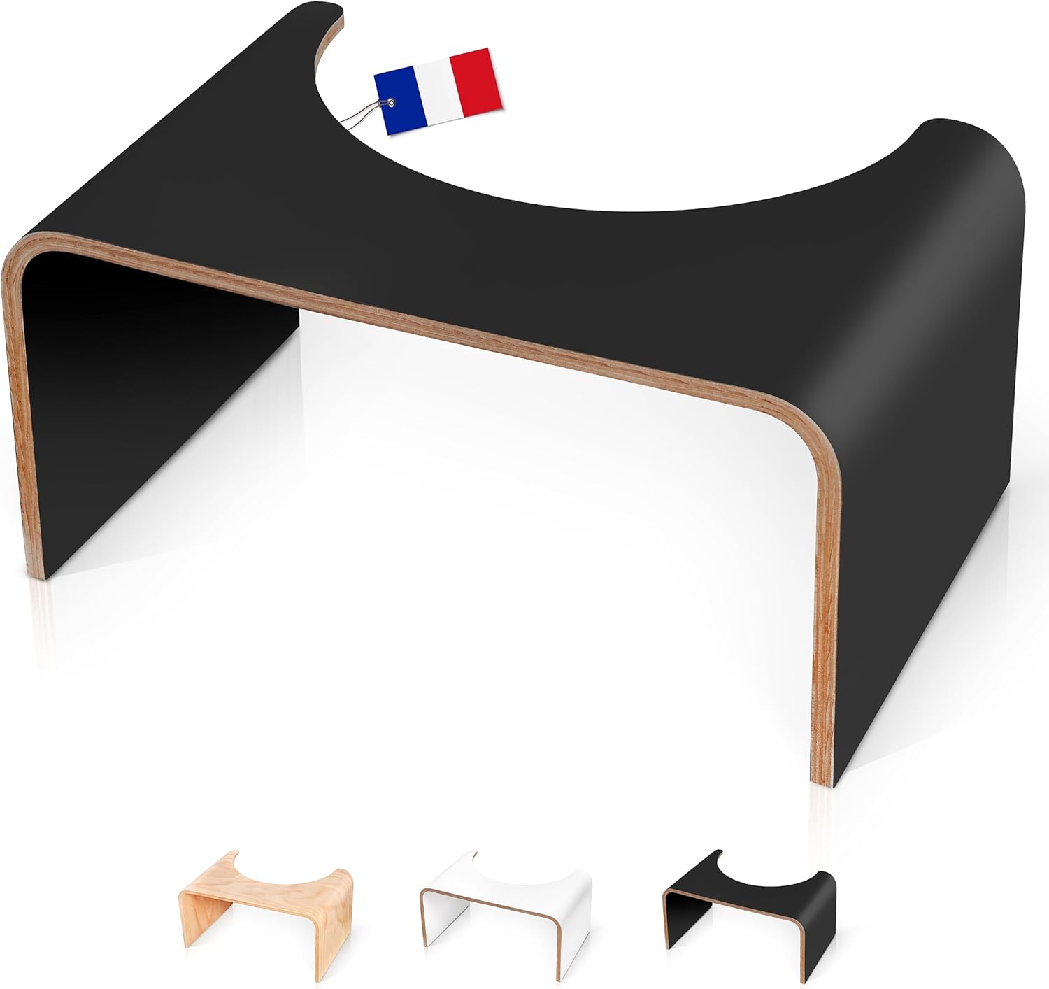 Tabouret de Toilette Physiologique - marche-pied bois noir - Fabriqué en France, anti constipation, compact