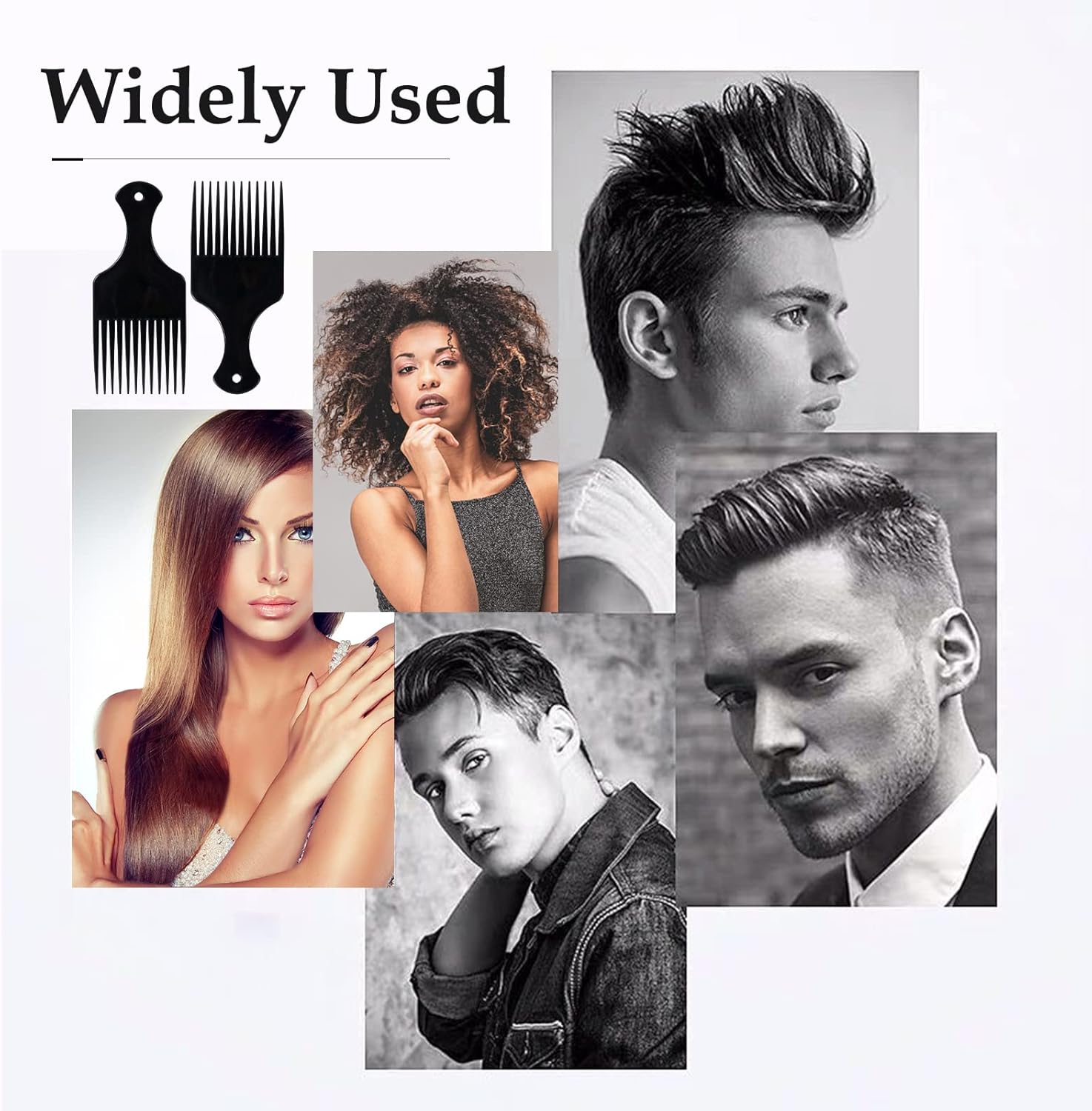 Peigne afro - dents larges, plastique - lot de 2 - idéal cheveux bouclés