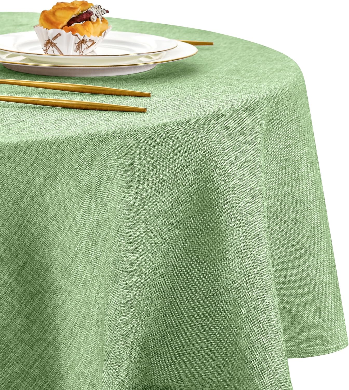 DWCN - nappe ronde effet lin - 180 cm - lavable, imperméable, vert clair