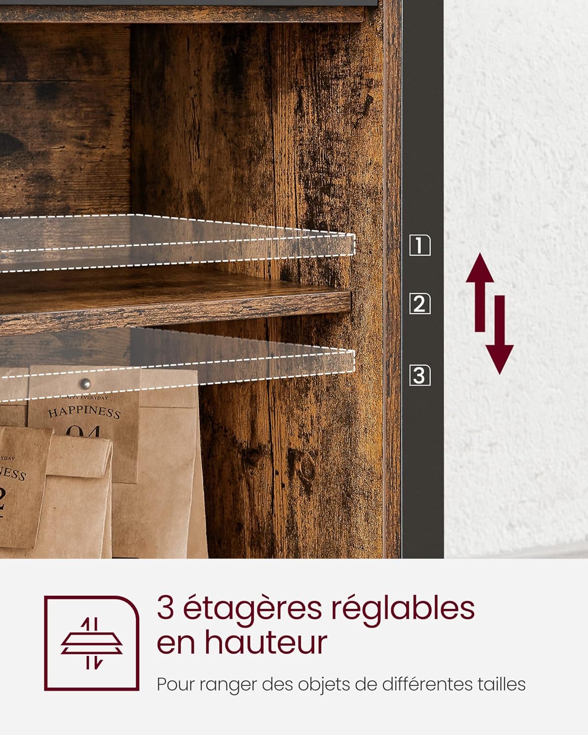 VASAGLE - Buffet de cuisine, 100x33x80cm, portes coulissantes, étagères réglables, LSC092B01