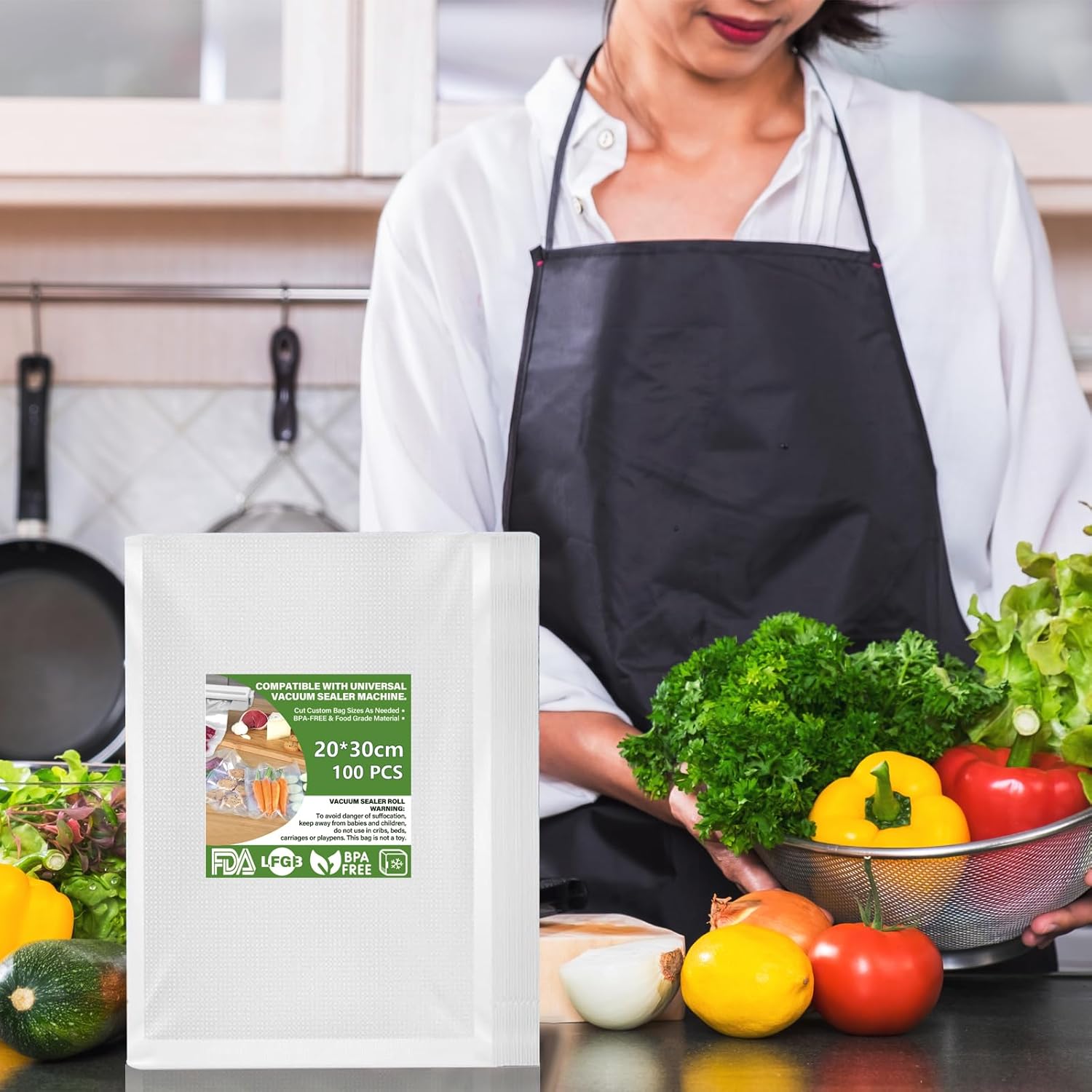 Sac sous vide alimentaire - 15x25/20x30/28x40cm - sans BPA, compatible toutes machines