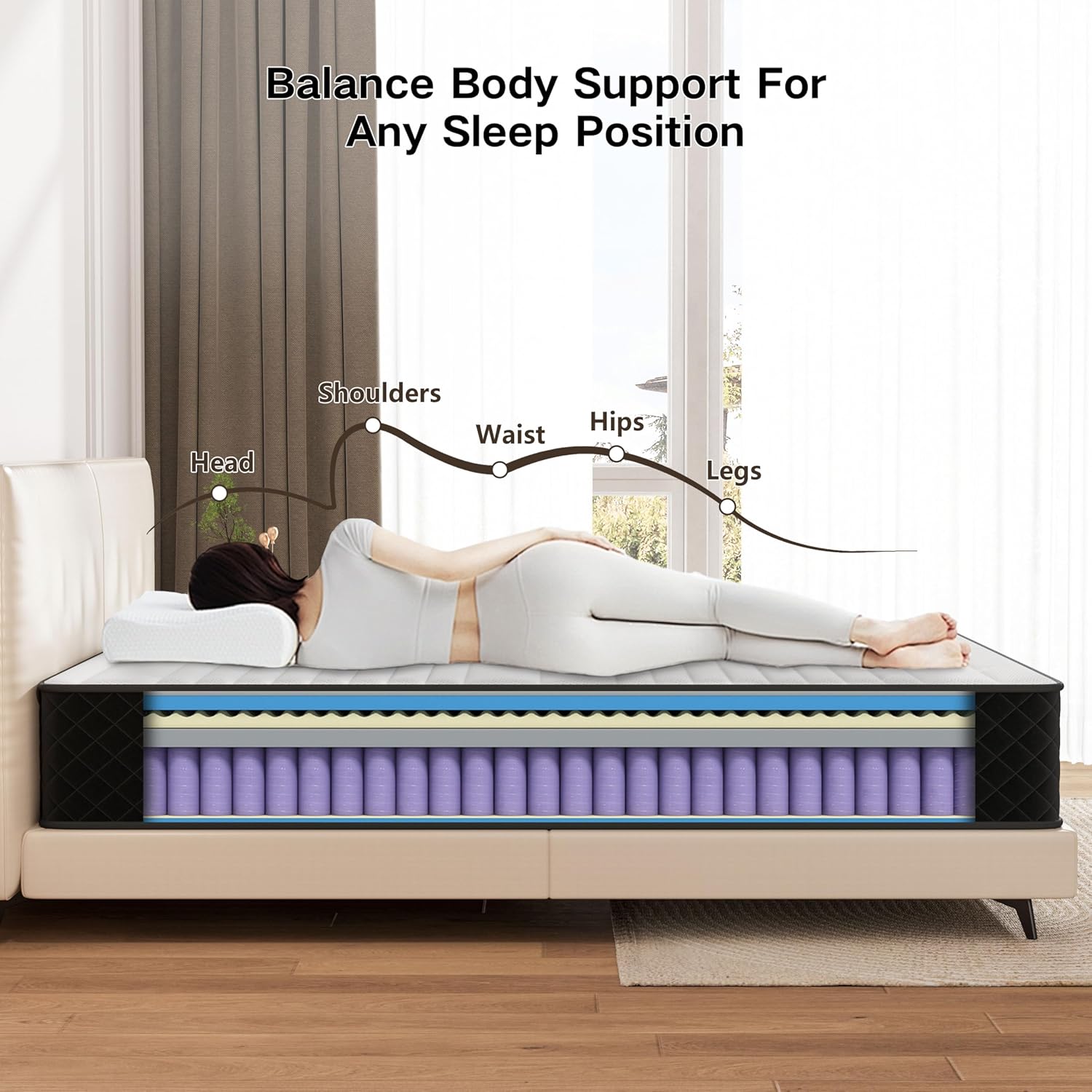 Matelas hybride extra ferme 150x200 cm, mousse mémoire, ressorts, 25 cm