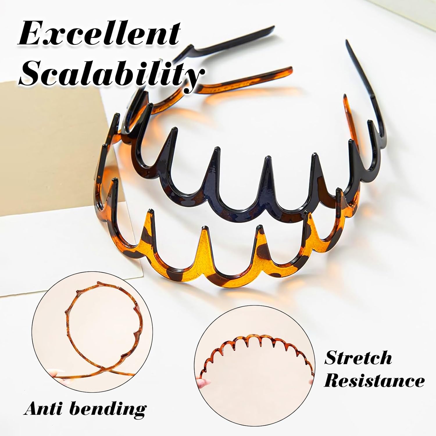 Serre-tête zig zag - lot de 4 - plastique ondulé antidérapant - Fitness, maquillage