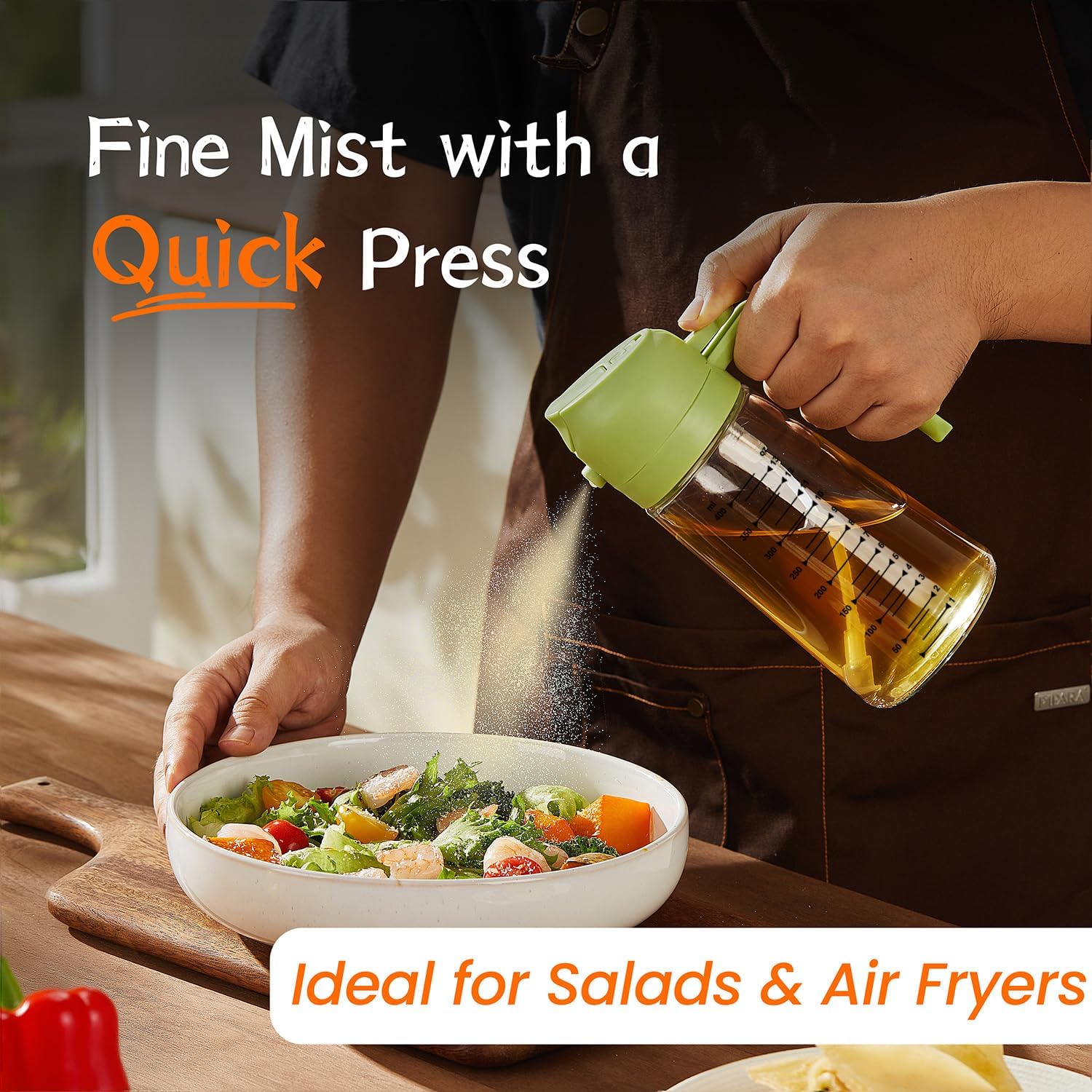 TrendPlain - Huile cuisine spray 470ml - 2-en-1, air fryer, vert