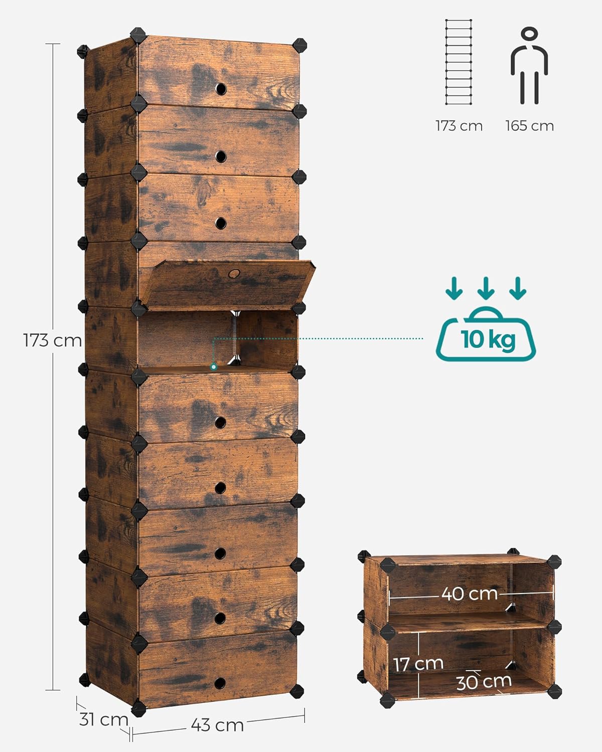 SONGMICS - meuble chaussures modulable 10 compartiments, 20 paires, LPC010A01