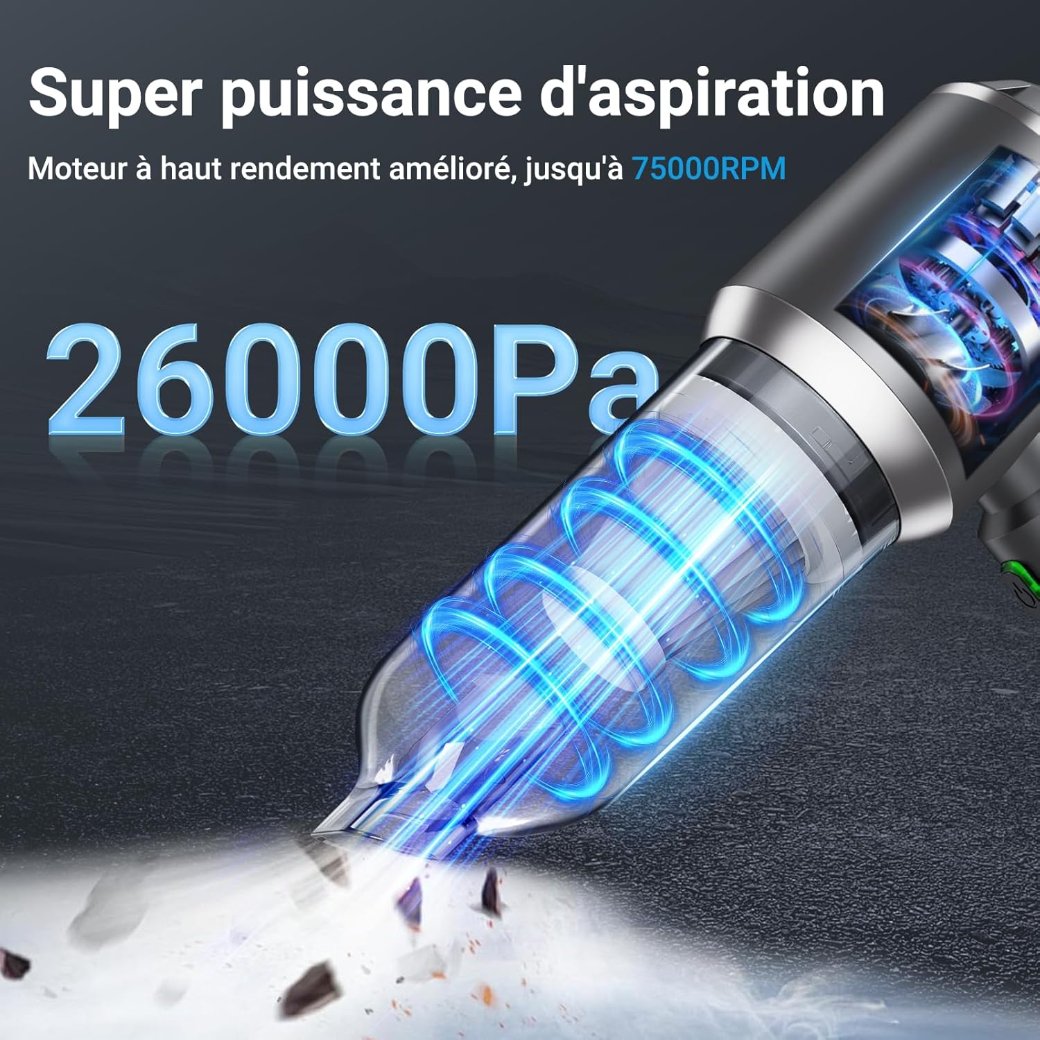 Aspirateur à main - sans fil - 26000Pa - 3 vitesses, moteur sans brosse