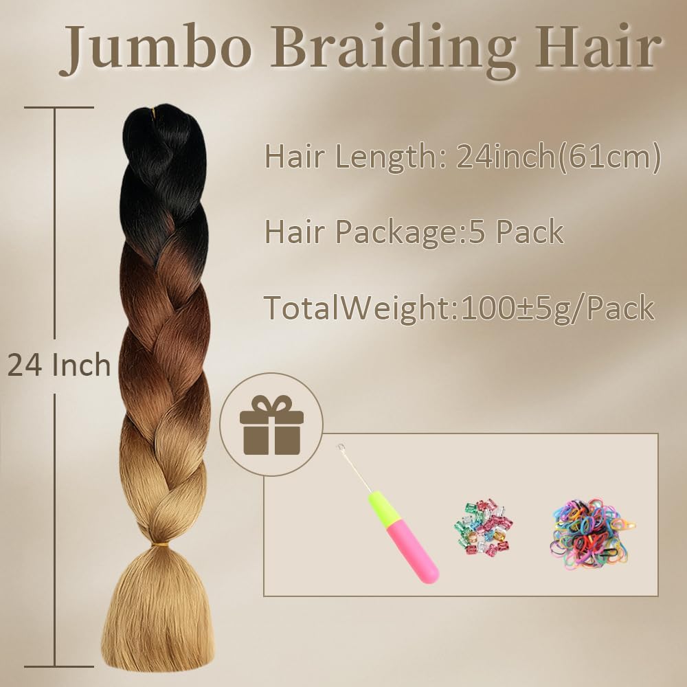ShowJarlly - tresses jumbo 24'' - 5 packs, ombré synthétique