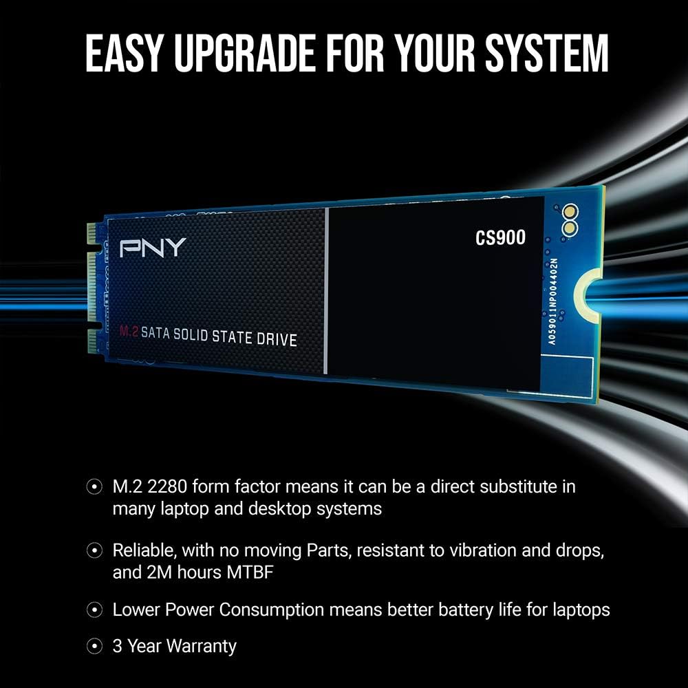 PNY - SSD CS900 M.2 SATA III 1To, 535Mo/s, 515Mo/s - M280CS900-1TB-RB