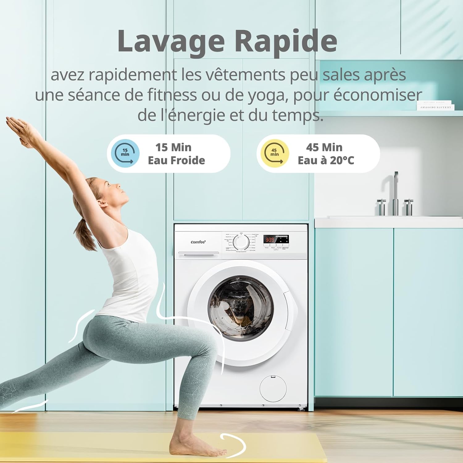 Comfee - lave-linge frontal 9kg, Classe A, BLDC 1400tr, 15 programmes, CFE12EW90-W