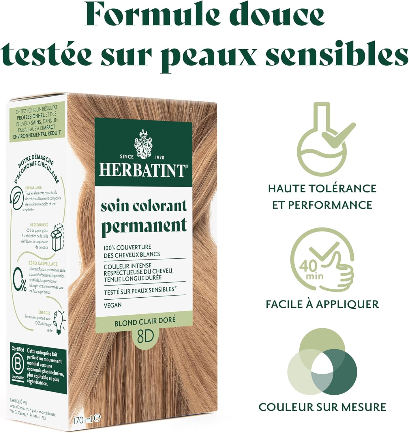 Herbatint - Soin Colorant Permanent 170ml - blond doré, sans ammoniaque, 100% couverture