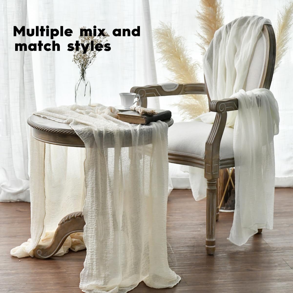 Artoid Mode - Chemins de Table Bohême - 400 cm - gaze mousseline beige