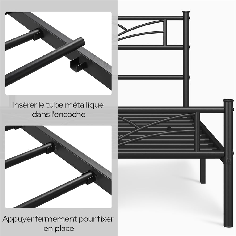 Yaheetech - cadre de lit simple - 90x190 cm - métal, montage facile, noir