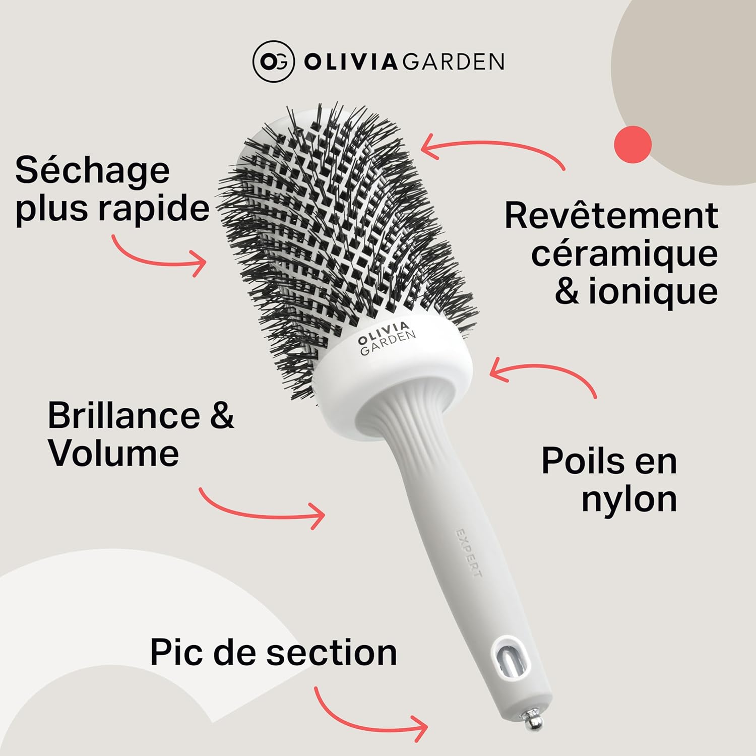 Olivia Garden - Expert Blowout Shine - brosse ronde céramique antistatique, effet brillant et sans frisottis