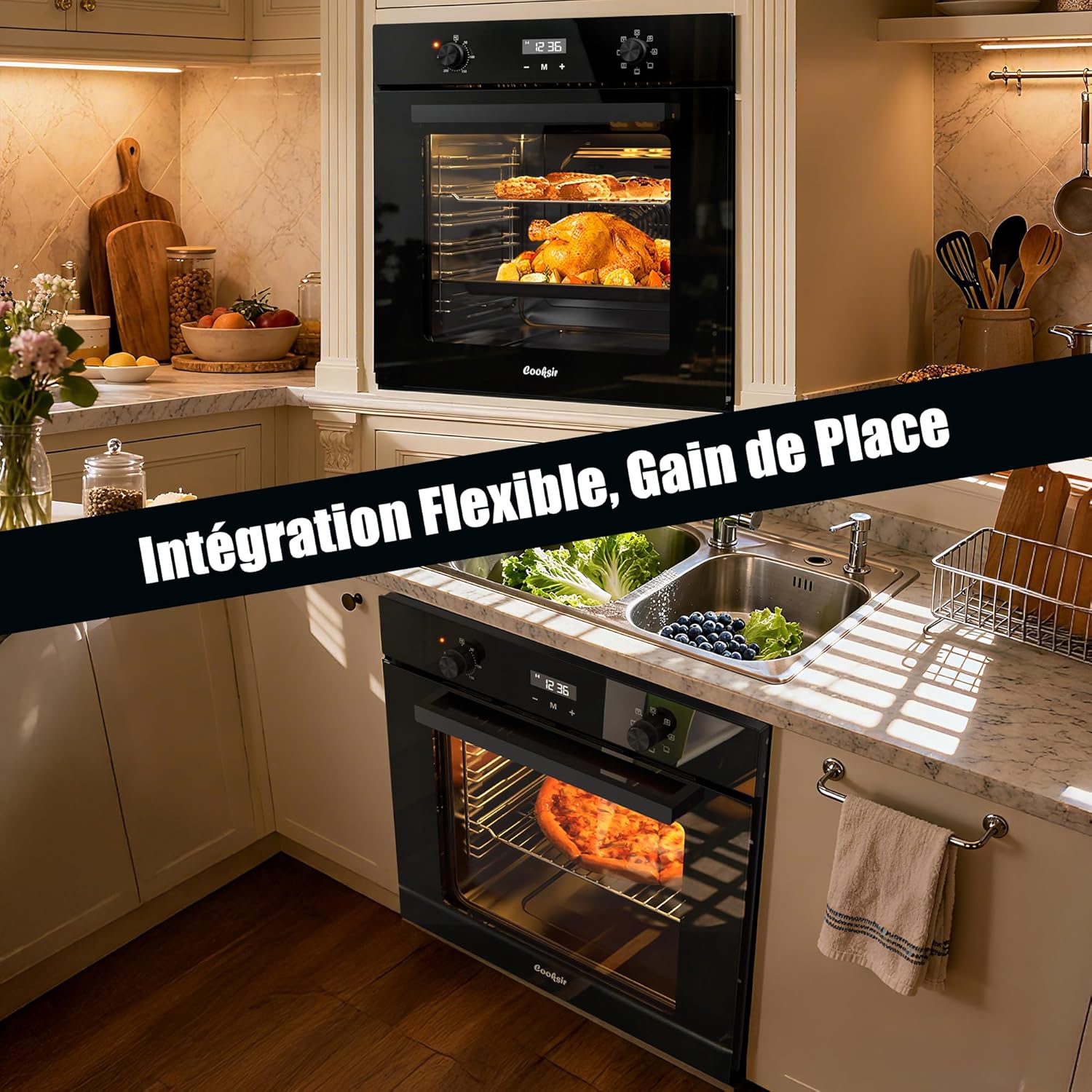 Four encastrable - 60 cm - 60L, 2000W, 7 fonctions, minuterie 10h