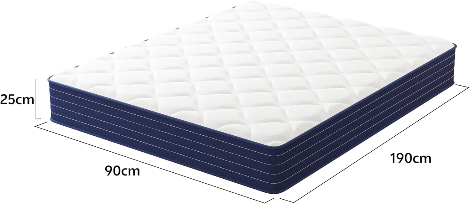 PurrJoys - Matelas orthopédique hybride 90x190 cm, mousse mémoire, fermeté moyenne